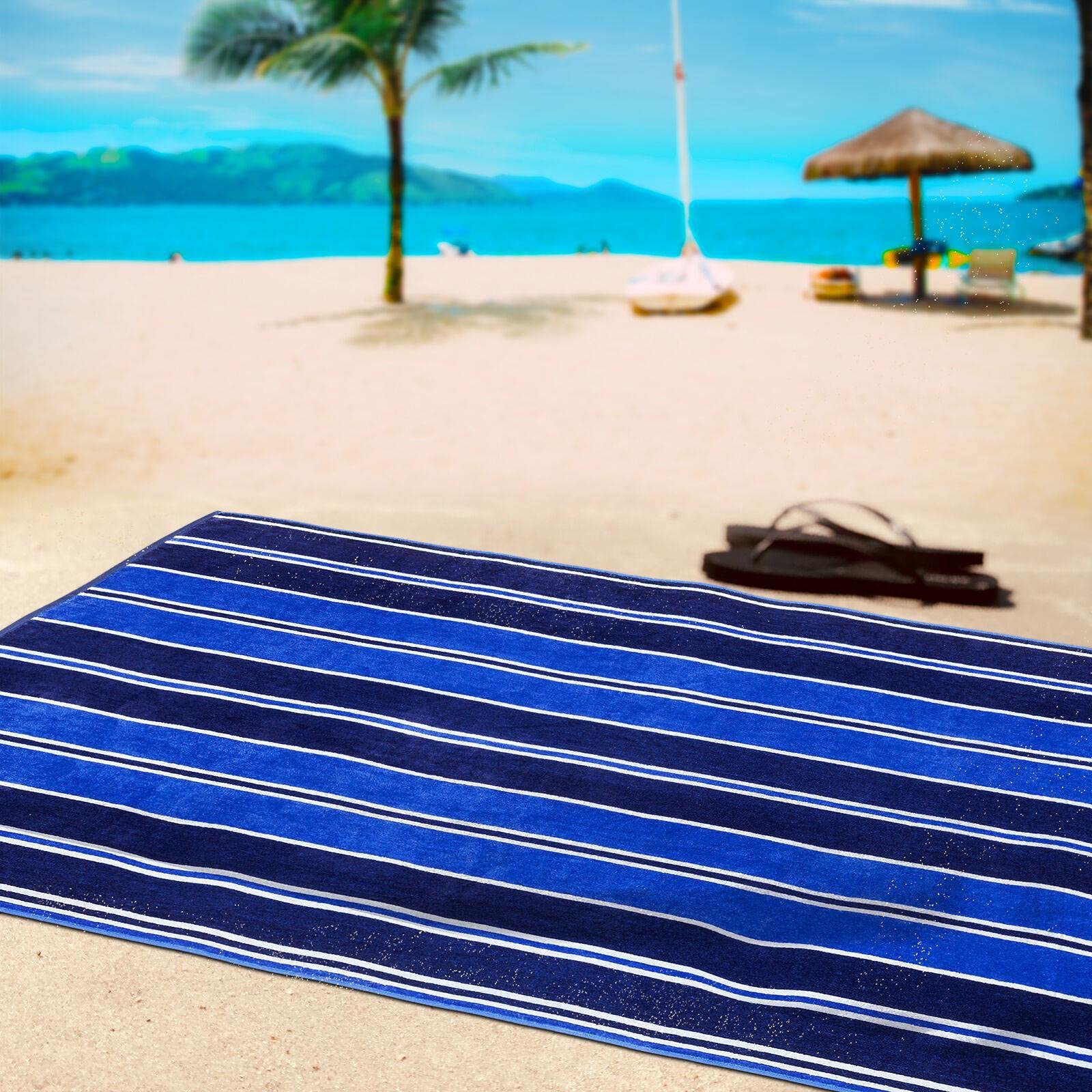 Oversized Jacquard Long-Staple Cotton Beach Towel - Aqua Stripe Quick Dry Large Towel for Pool, Beach, Yoga & Gym - 40x70 Inch Ultra Absorbent Bath Towel