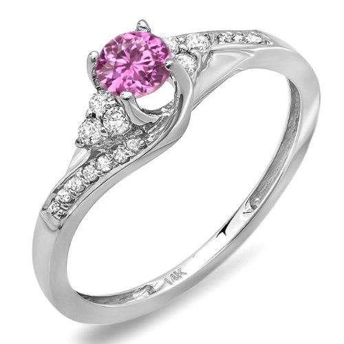 Dazzlingrock 14K Solid White Gold Round White Diamond & Pink Sapphire Swirl Bridal Engagement Ring for Women | Perfect for Proposals, Weddings, Anniversary Gifts & Special Occasions