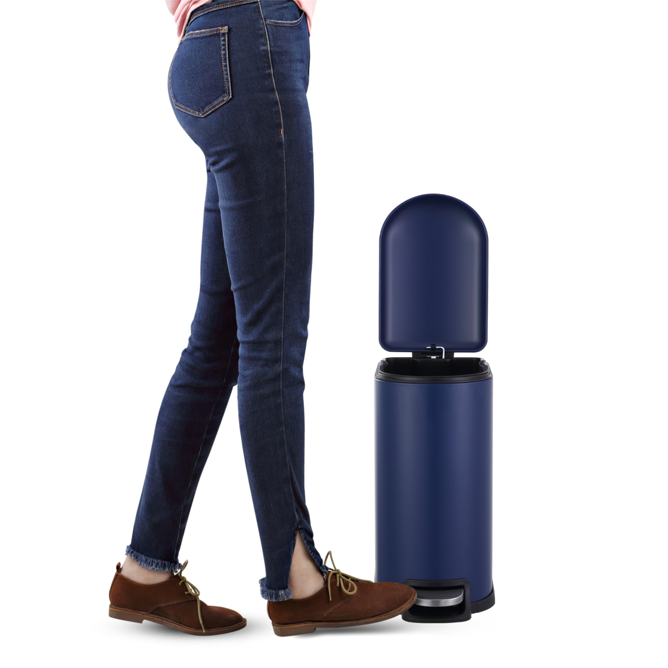 Happimess HPM1009J Roland Mini 2.6-Gallon Step Trash Can with Soft-Close Lid - Fingerprint Resistant, Modern Minimalist Design for Home, Kitchen, Office, Bedroom, Bathroom & Laundry Room - Denim Blue Small Waste Bin for Easy Hands-Free Disposal