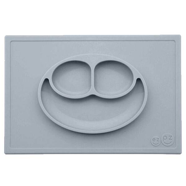 ezpz Happy Mat - Nordic Pewter Silicone Baby Feeding Tray for Toddlers | Non-Slip Suction Plate for High Chairs, Perfect for Mess-Free Mealtime at Home or Travel
