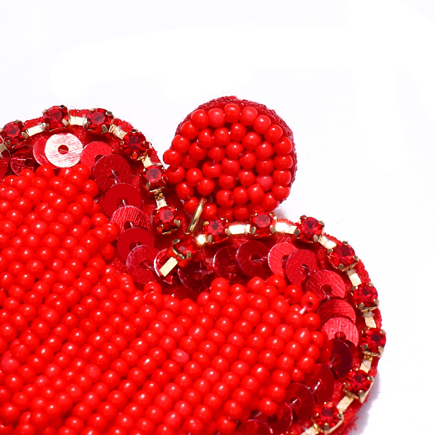 Handmade Boho Beaded Valentine Earrings for Women - Rhinestone Heart Drop Dangle Earrings with Sequin Details | Perfect for Mother's Day, Valentine's Day & Festival Gifts | Elegant Statement Jewelry for Date Nights, Weddings & Special Occasions