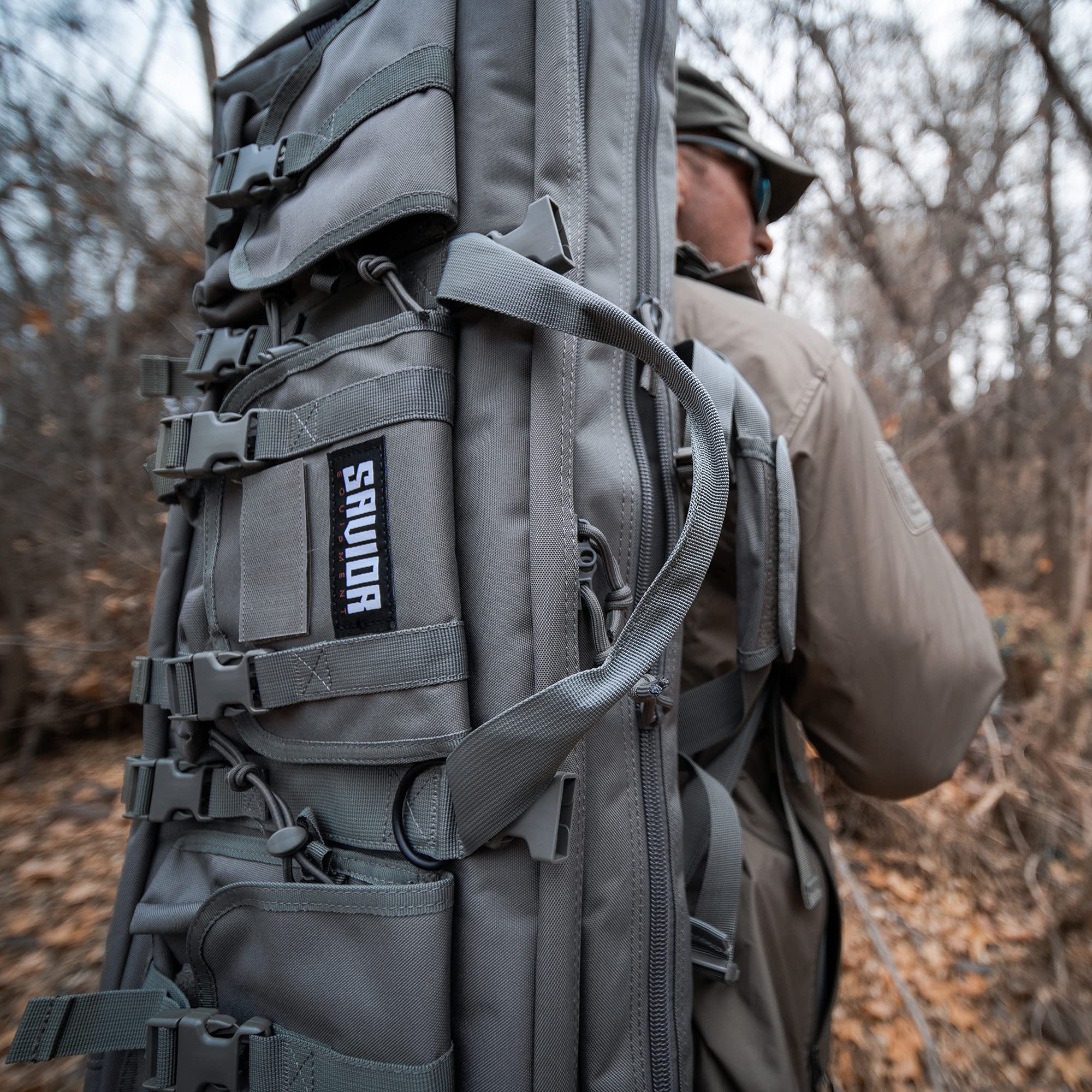Savior Equipment 36 Inch Tactical Double Rifle Gun Bag - American Classic Pistol Transport Case with Adjustable Backpack Straps, Ash Gray - Perfect for Hunting, Shooting Range & Outdoor Adventures