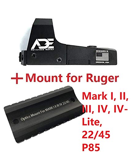 Ade Advanced Optics RD3-006 Green Dot Reflex Sight with Mounting Plate - Compatible with Ruger Mark I, II, III, IV, IV-Lite & Picatinny Rail - Perfect for Pistol Shooting, Hunting & Tactical Training