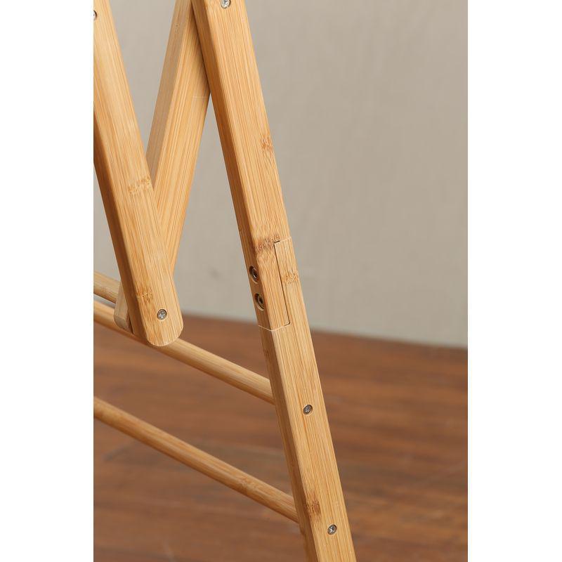 Heavy Duty W Frame Bamboo Clothes Drying Rack - Foldable Laundry Drying Stand for Indoor & Outdoor Use - Perfect for Apartments, Balconies, and Travel