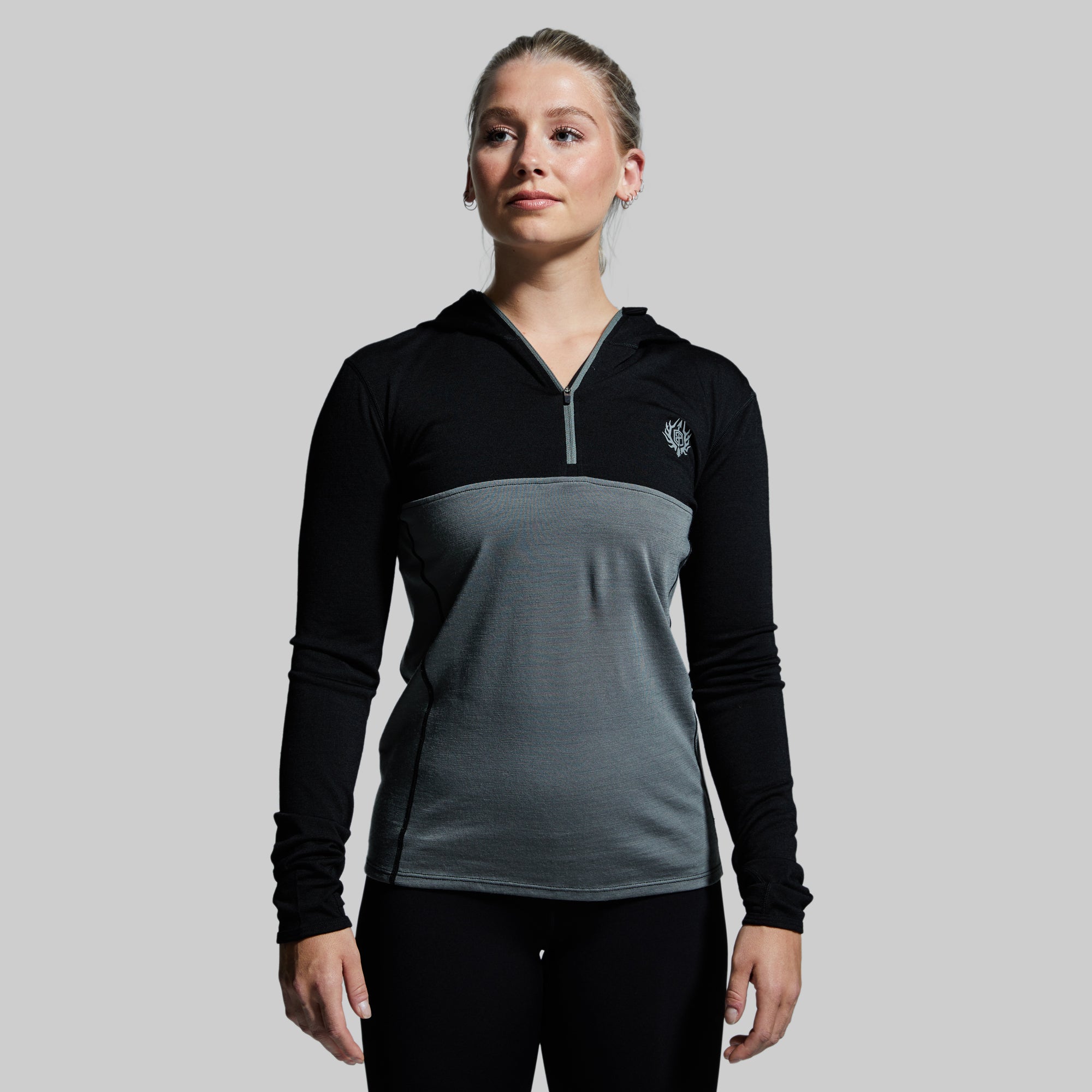 Women's Ridgeline Half Zip Hoodie - Lightweight Fleece Pullover with Thumb Holes (Black) - Perfect for Hiking, Running & Outdoor Activities