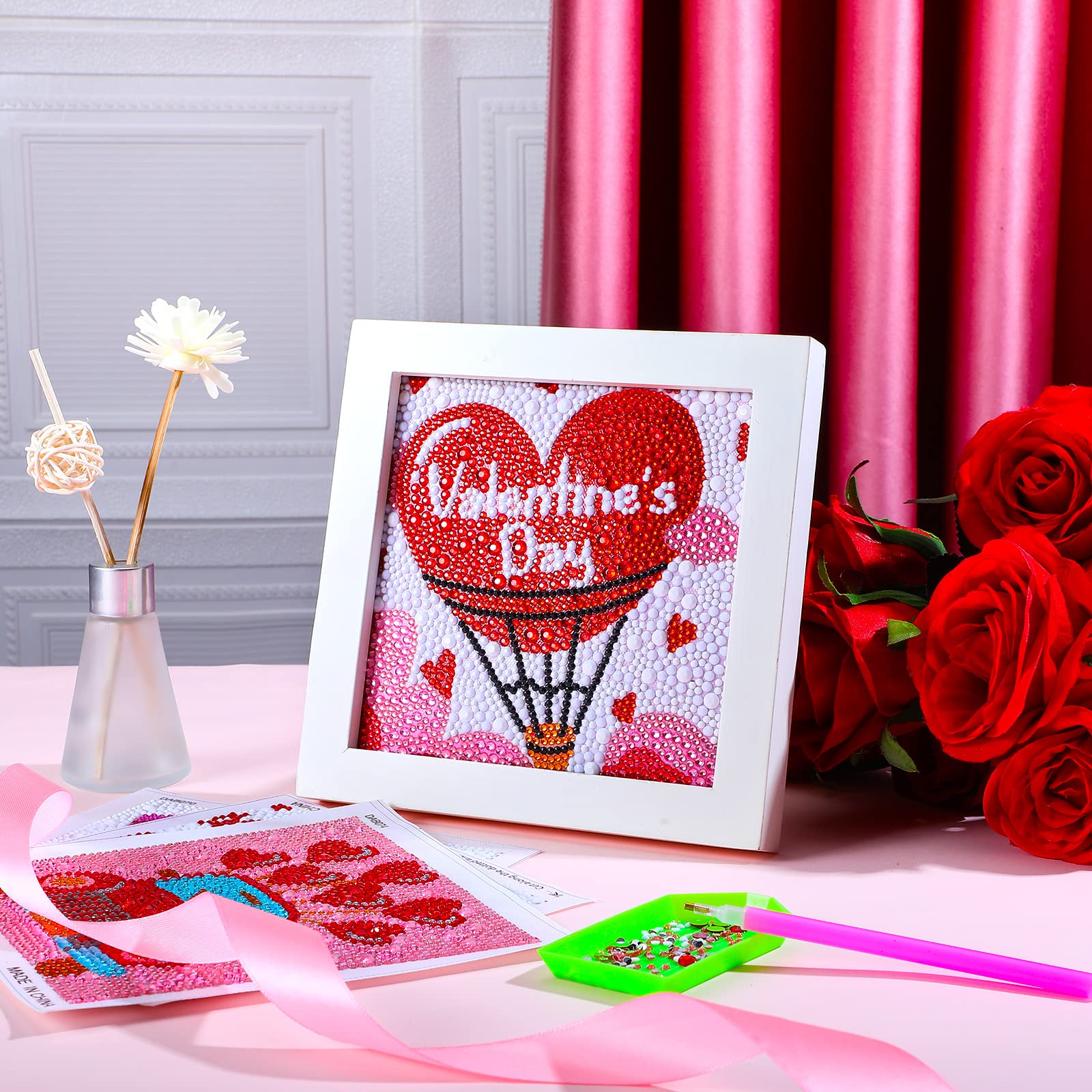 9 Pcs 5D Diamond Painting Kits for Christmas & Valentine's Day - Round & Square Drill Diamond Art with Heart Design | DIY Home Decor, Gift for Women, Party Craft Activity