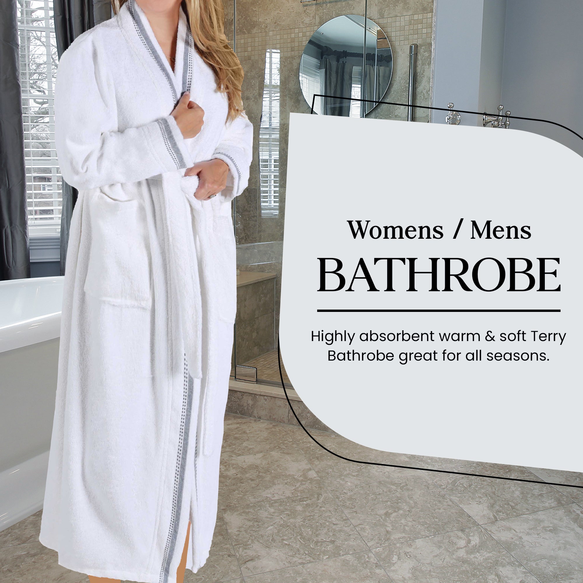 Unisex Cotton Terry Kimono Bathrobe with Embroidery - Soft & Absorbent for Spa, Beach & Home Relaxation