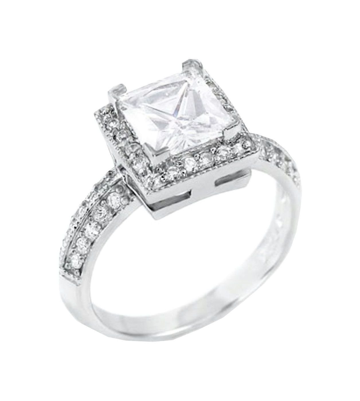 1.5 Carat Princess Cut Center Stone Halo Engagement Ring in .925 Sterling Silver - Perfect for Weddings, Proposals & Anniversary Gifts