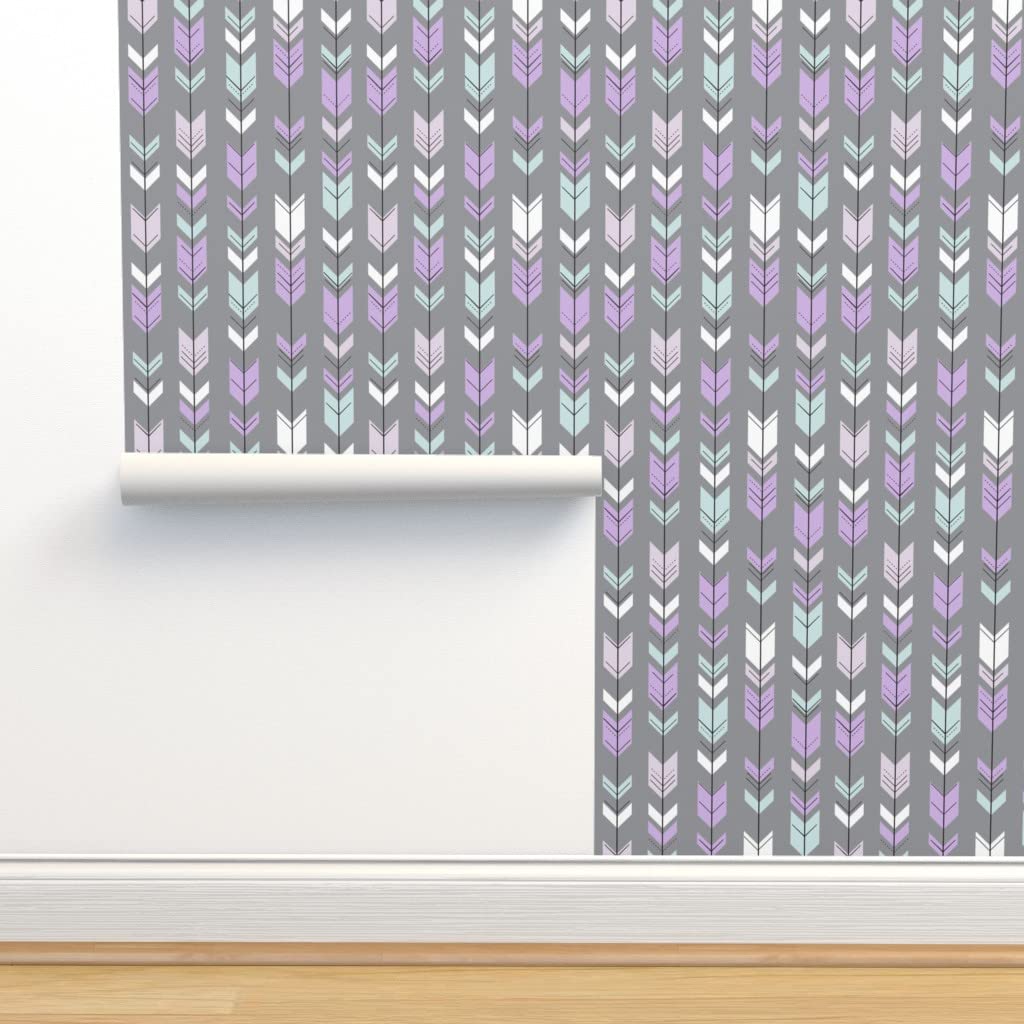 Removable Wallpaper 12ft x 2ft - Fletching Arrows Small Scale Lilac Grove Collection | Purple Grey Tribal Woodland Design | Pre-Pasted Peel & Stick Wallpaper for Bedroom, Nursery, or Home Office Decor