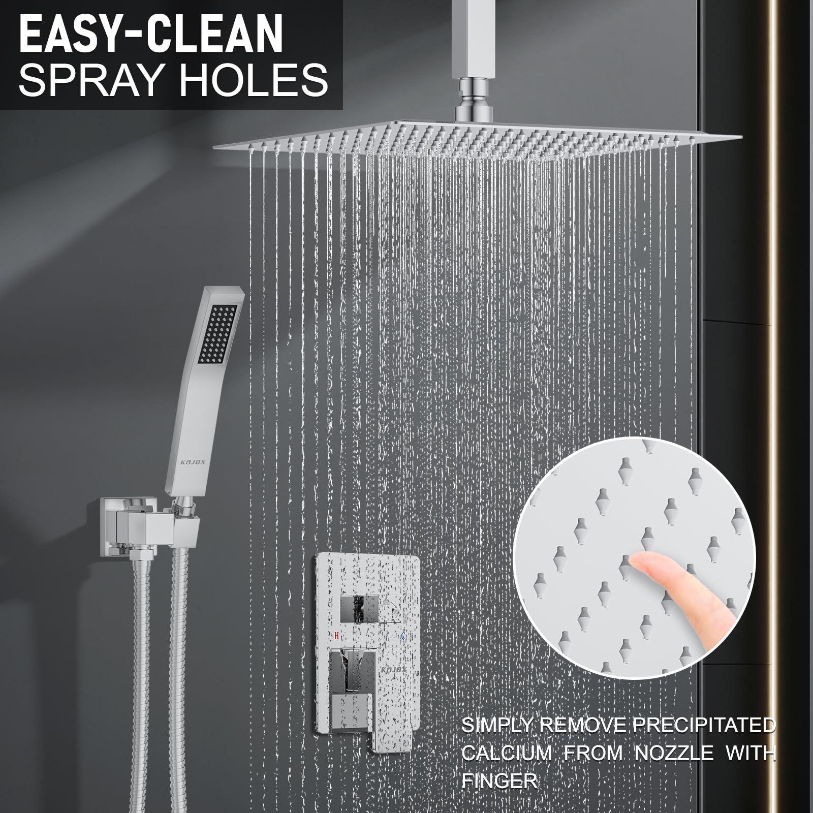 12 Inch High Pressure Rainfall Shower System with Handheld Shower Head & Chrome Faucet Trim - Ceiling Mounted Rain Mixer Shower Set (Includes Valve) - Perfect for Luxury Bathrooms & Spa-Like Experience