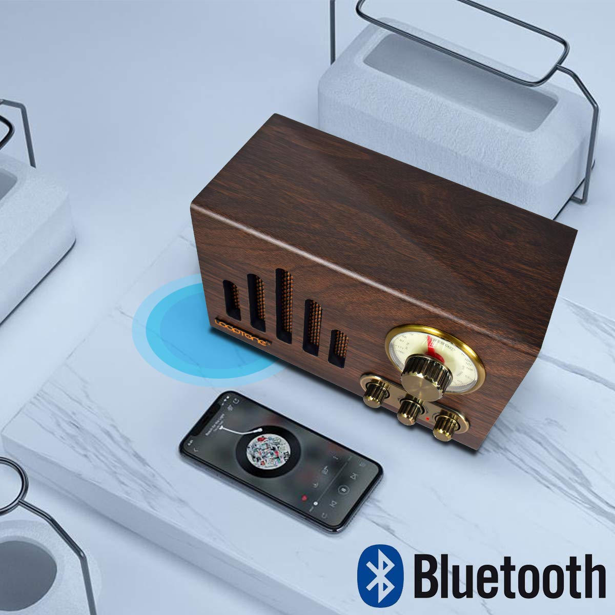 Vintage Wooden FM AM Radio with Bluetooth, MP3 Player, Built-in Speaker & Antenna - Retro Style Wireless Radio for Kitchen, Living Room, Office | Perfect for Coffee Breaks, Relaxing at Home & Background Music