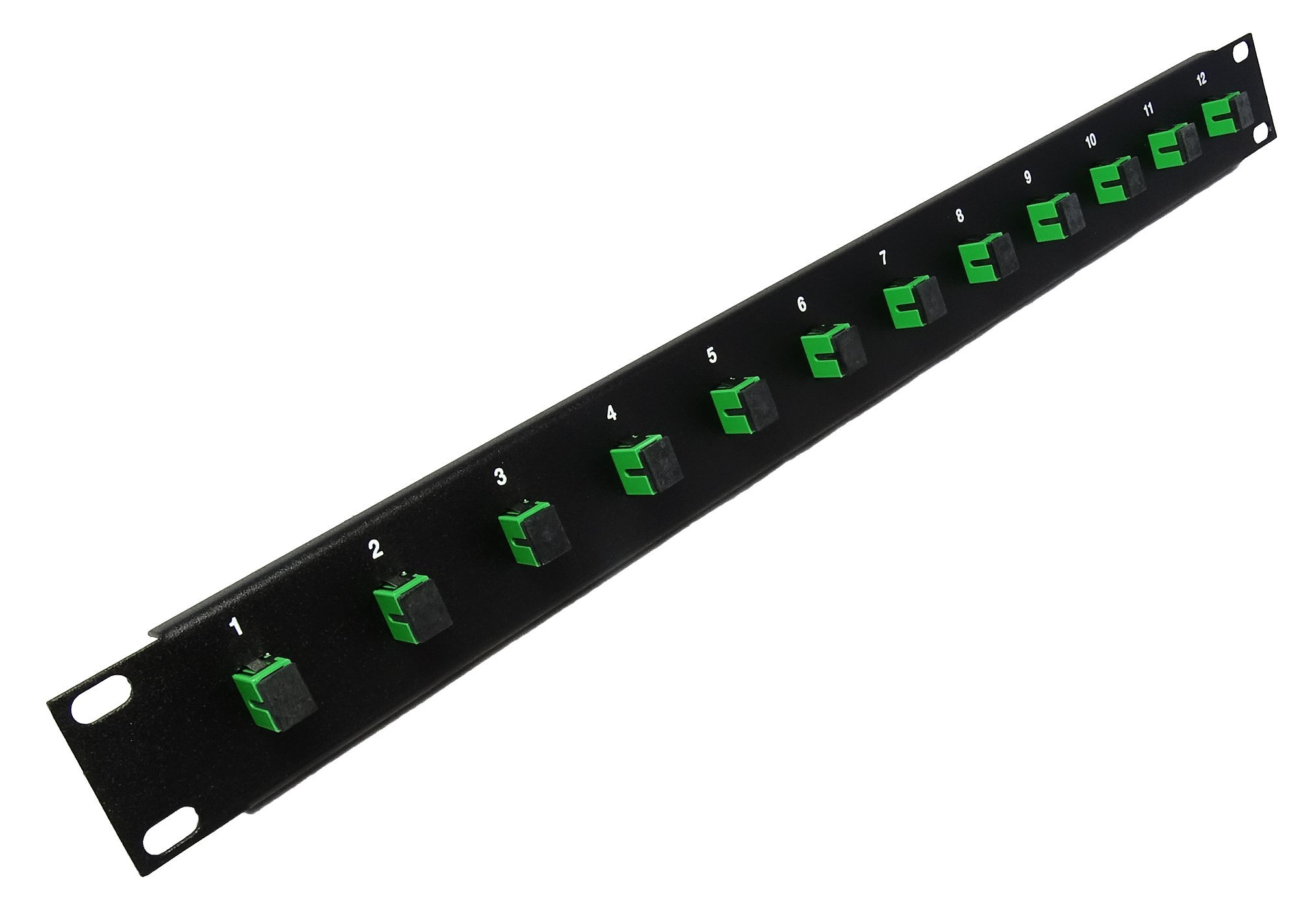 12 Port SC Fiber Patch Panel APC Singlemode with Green Couplers - 1U Rack Mount 19