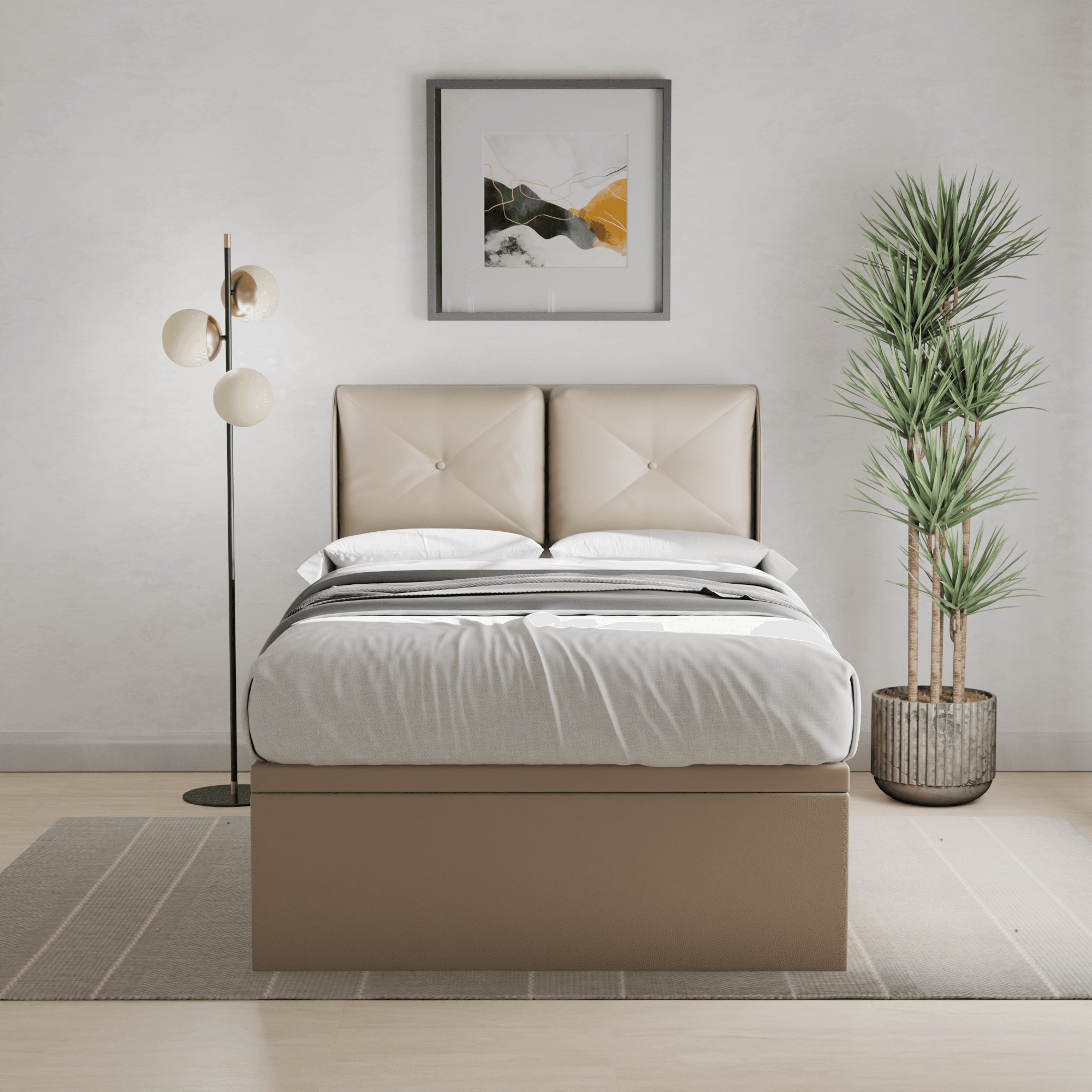 Mohave Faux Leather Upholstered Storage Bed Frame with Underbed Drawers - Queen Size Platform Bed for Small Space Bedroom, Guest Room & Dorm