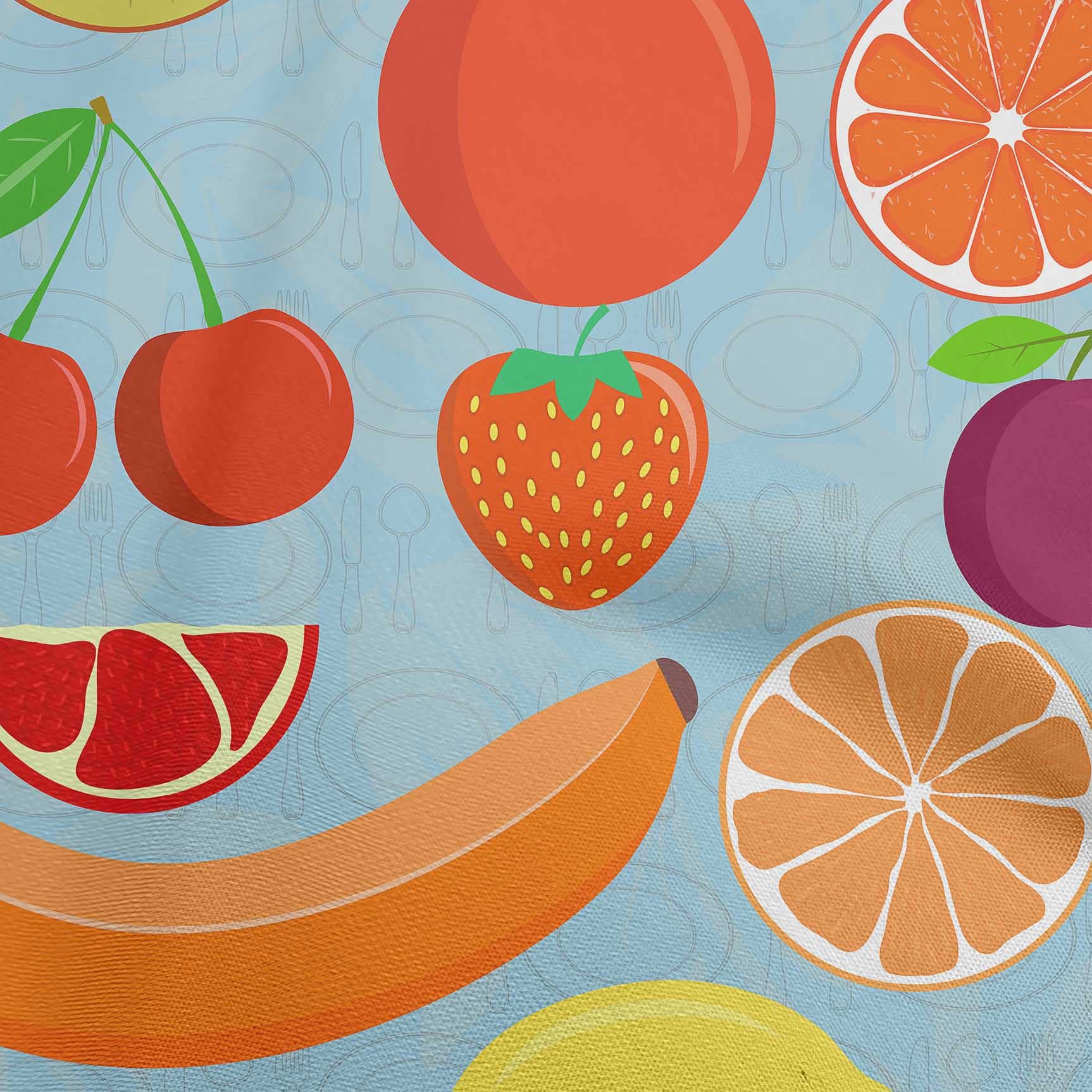 Premium 100% Cotton Flex Sky Blue Fabric with Fruit Print - 40 Inch Wide for DIY Clothing, Quilting & Sewing Projects - Perfect for Dresses, Skirts & Home Decor