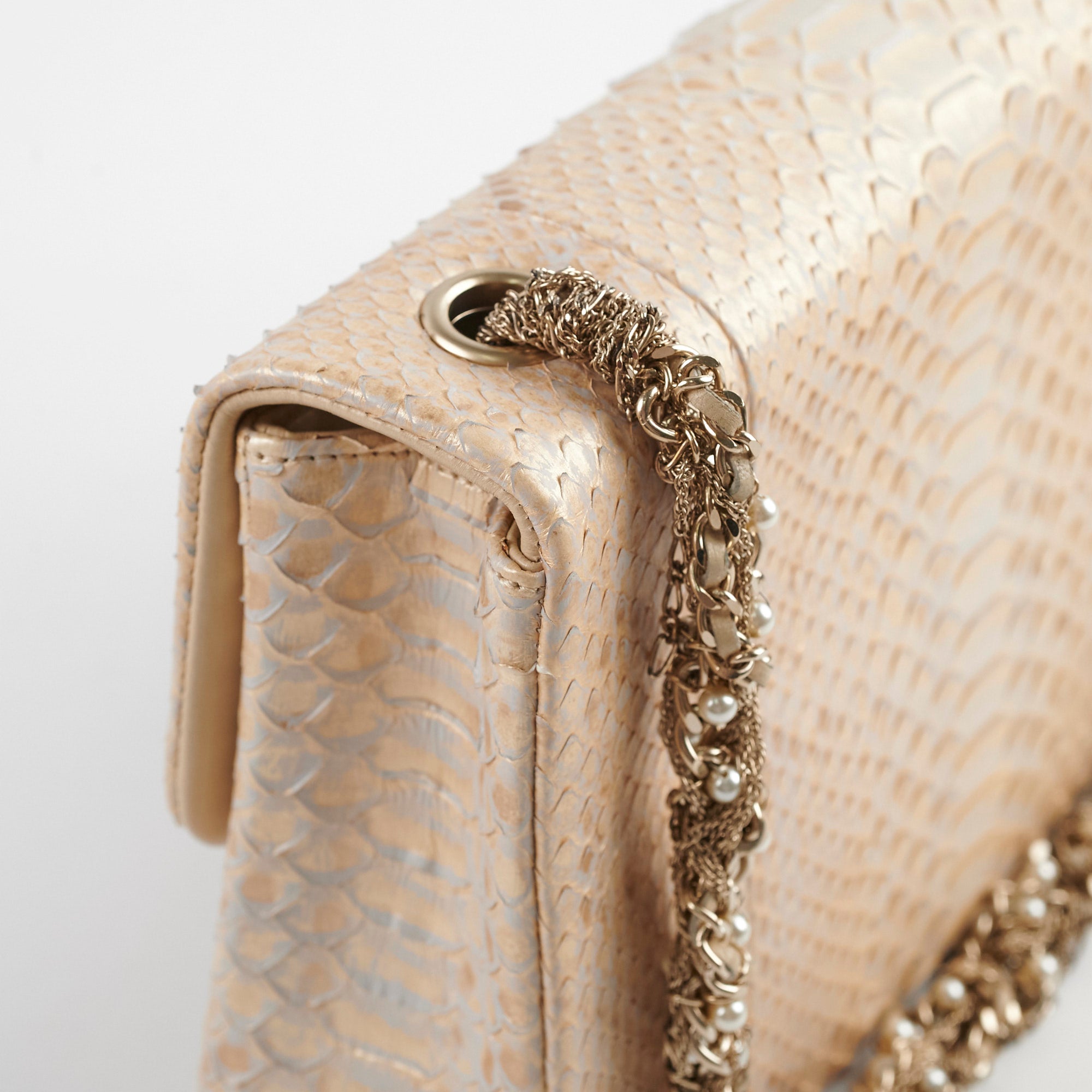 Chanel Python Flap Bag Light Gold - Luxury Designer Handbag for Women | Perfect for Evening Parties, Weddings & Special Occasions