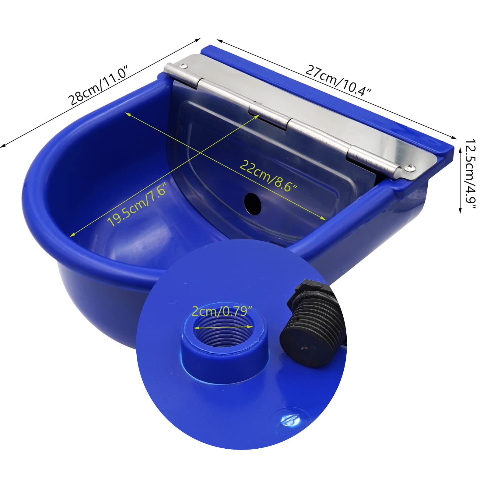 Automatic Water Bowl for Horses, Dogs, Sheep, Cows & Pigs - Large Capacity Float Valve Water Feeder with Drain Plug - Durable Plastic Pet Water Dispenser for Stable, Barn & Pasture (Dark Blue)
