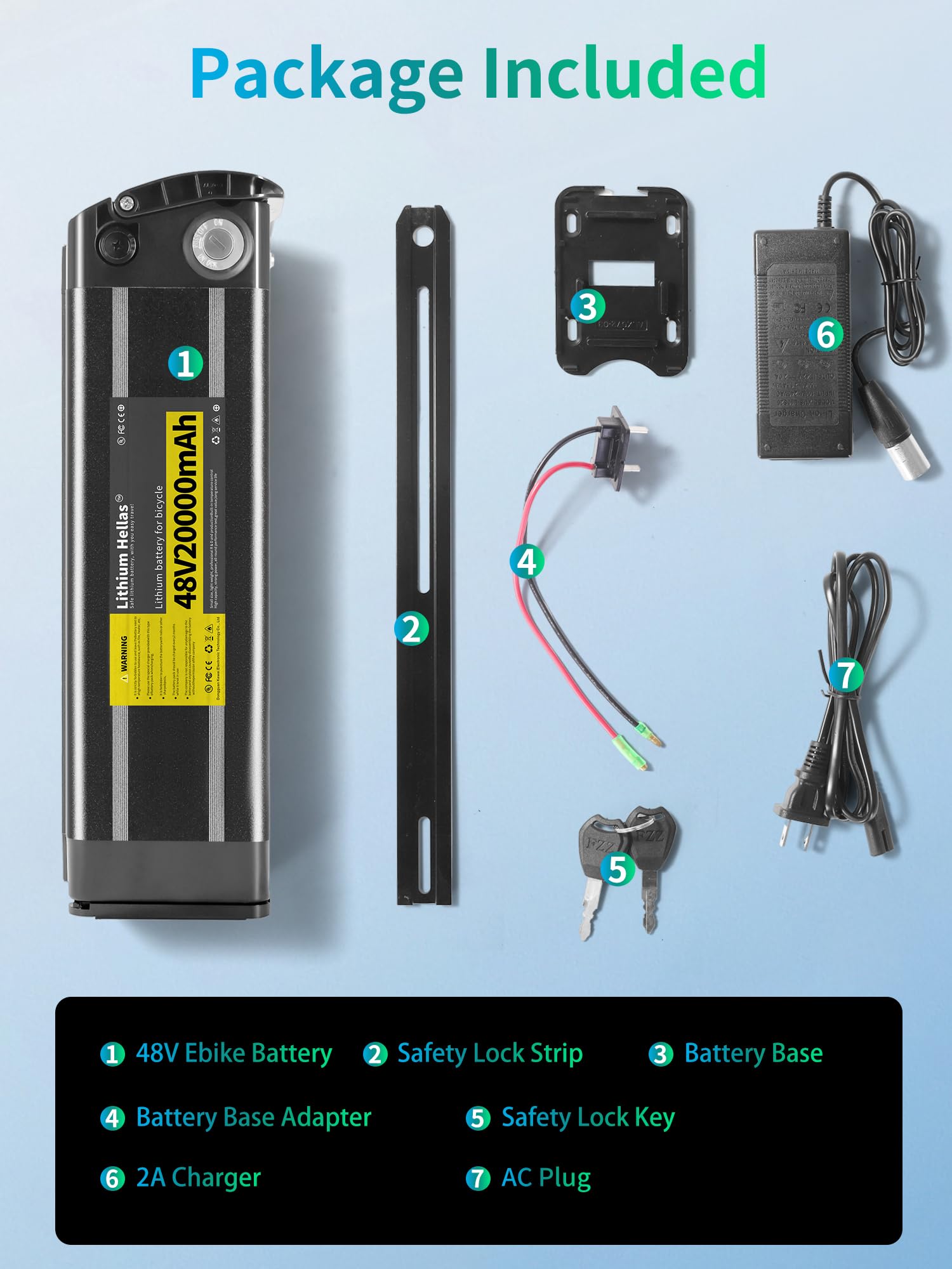 48V 20Ah Lithium Electric Bike Battery - Folding E-Bike Replacement Battery with 2A Fast Charger & Safety Lock | US Stock | Perfect for Commuting, City Riding & Outdoor Adventures