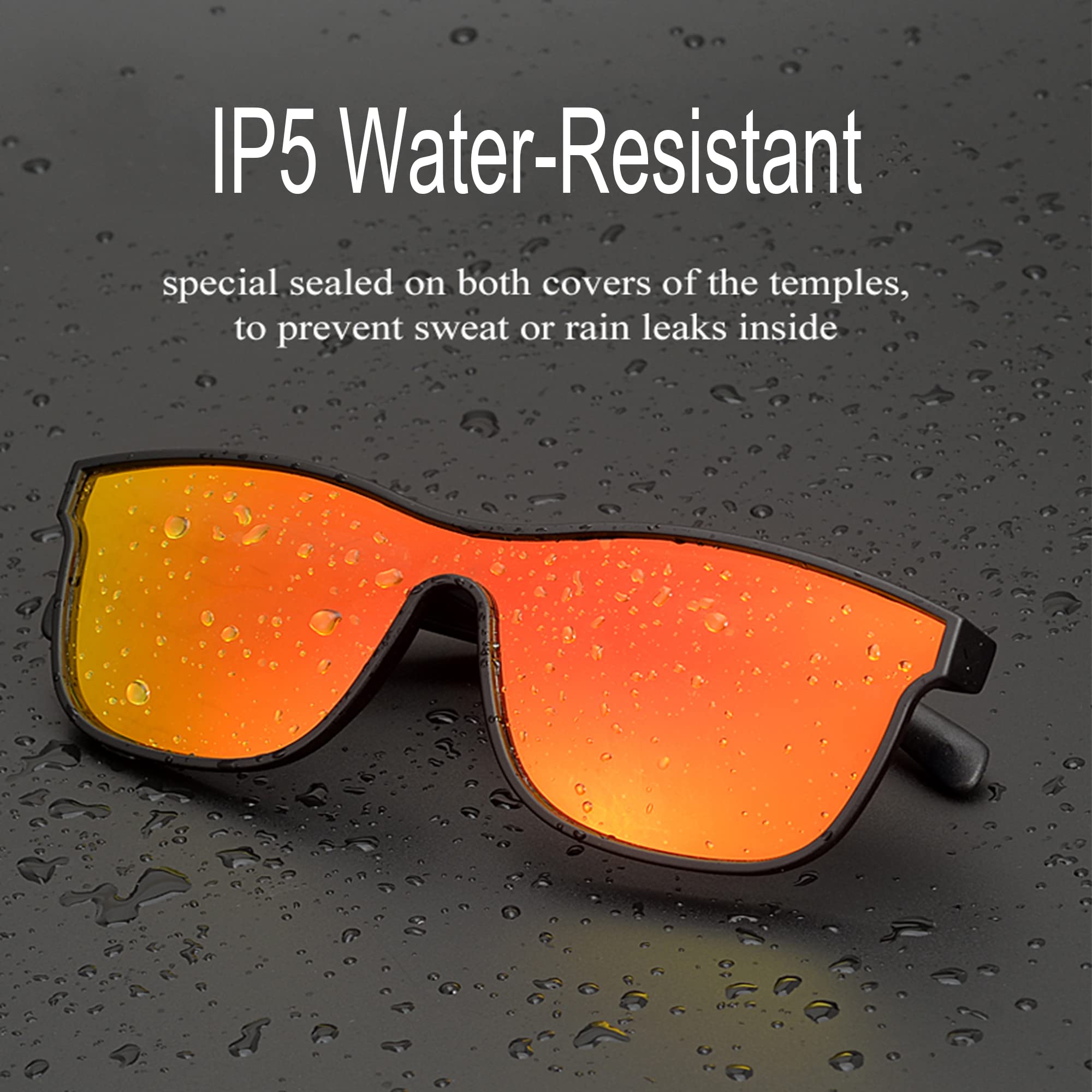 Smart Bluetooth Glasses for Men with Voice Assistant - Wireless Sunglasses Compatible with All Smart Devices (Red Sun Lens) - Perfect for Driving, Outdoor Activities & Hands-Free Calls