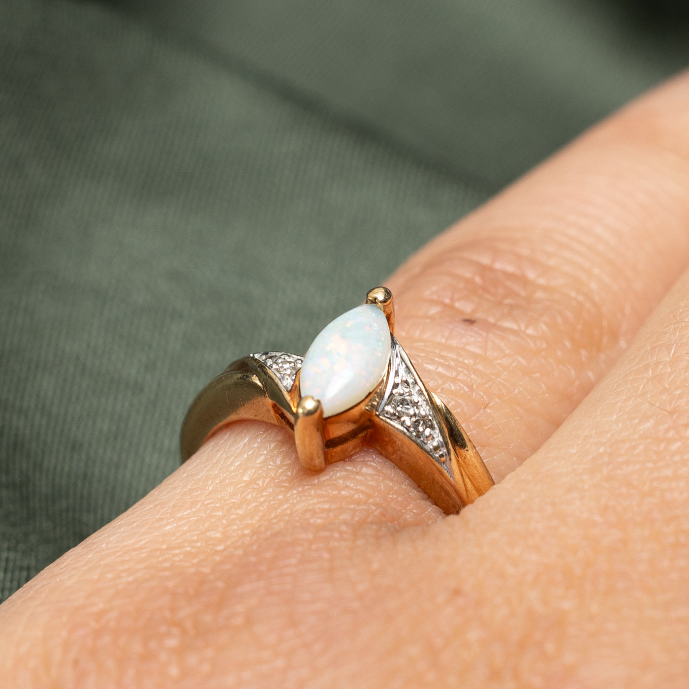 Exquisite Marquise Opal & Diamond Ring - 0.30ct Opal with 0.02ctw Diamonds - Size 5.75 - Perfect for Engagement, Anniversary & Special Occasion Gifts