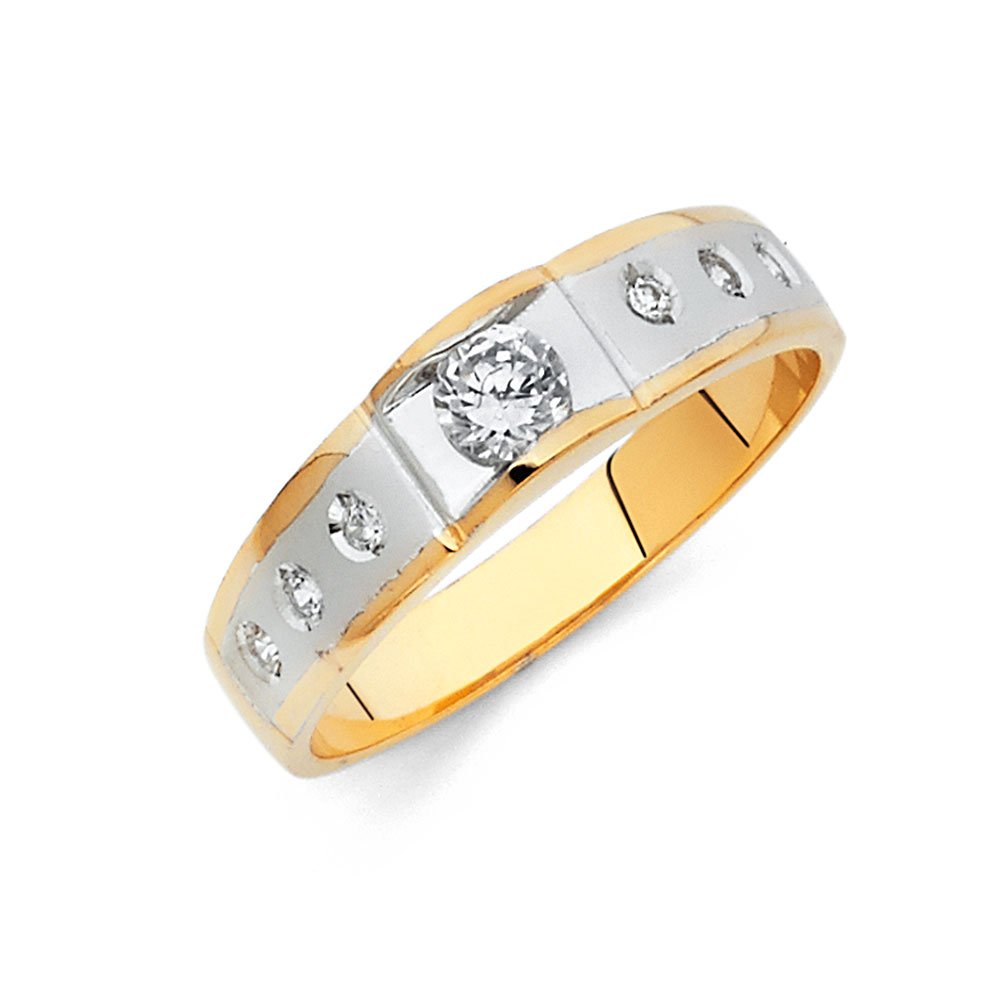 14K White & Yellow Gold Two-Tone Round Cubic Zirconia Ring for Men - Anniversary & Wedding Band - Perfect for Gifts, Proposals, and Special Occasions