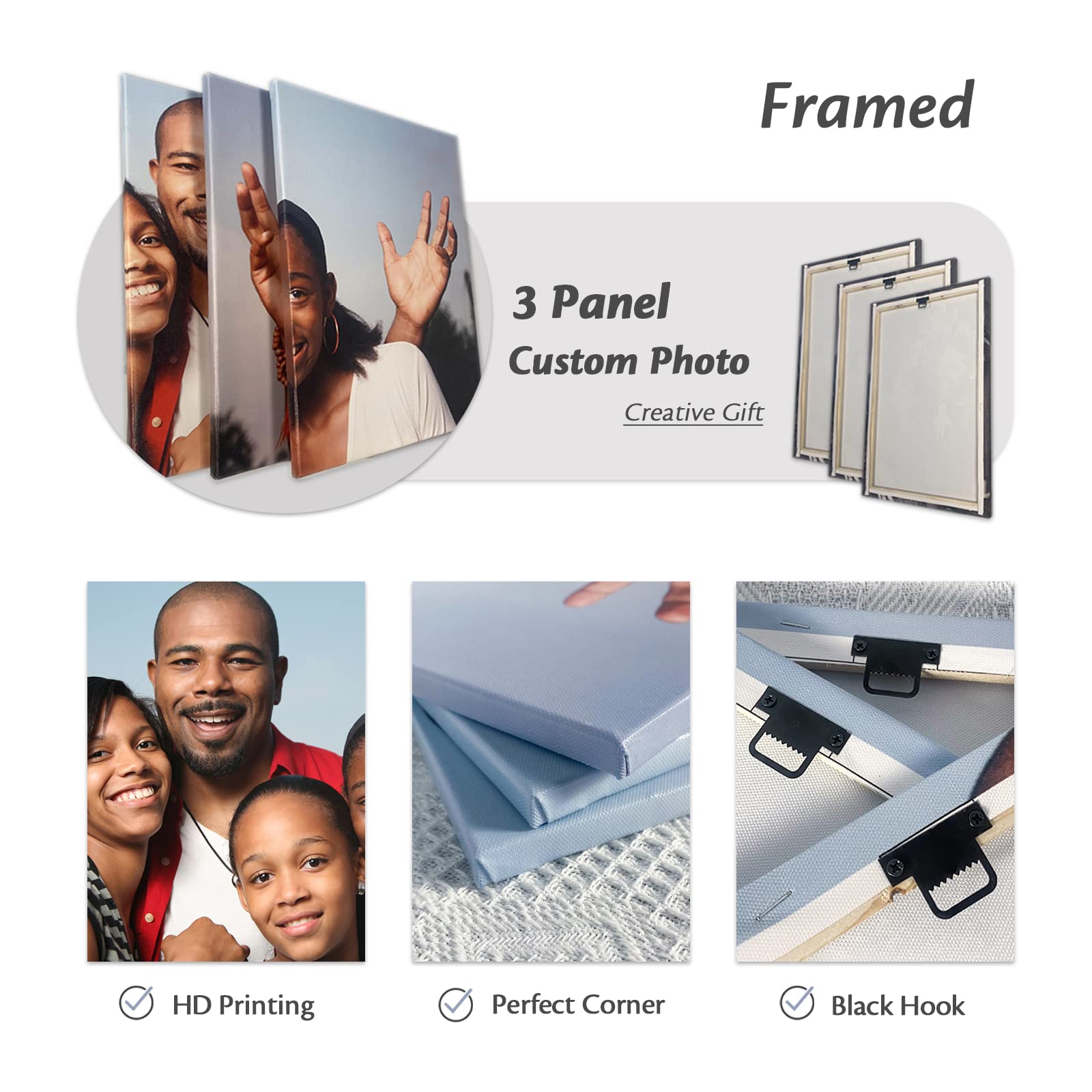 Custom Canvas Prints with Your Photos - 3 Panel Personalized Picture Wall Art | Wedding, Family & Friends Gift Idea | Framed & Ready to Hang (20x28 Inches, 3 Photos) | Perfect for Living Room, Bedroom Decor & Anniversary Presents