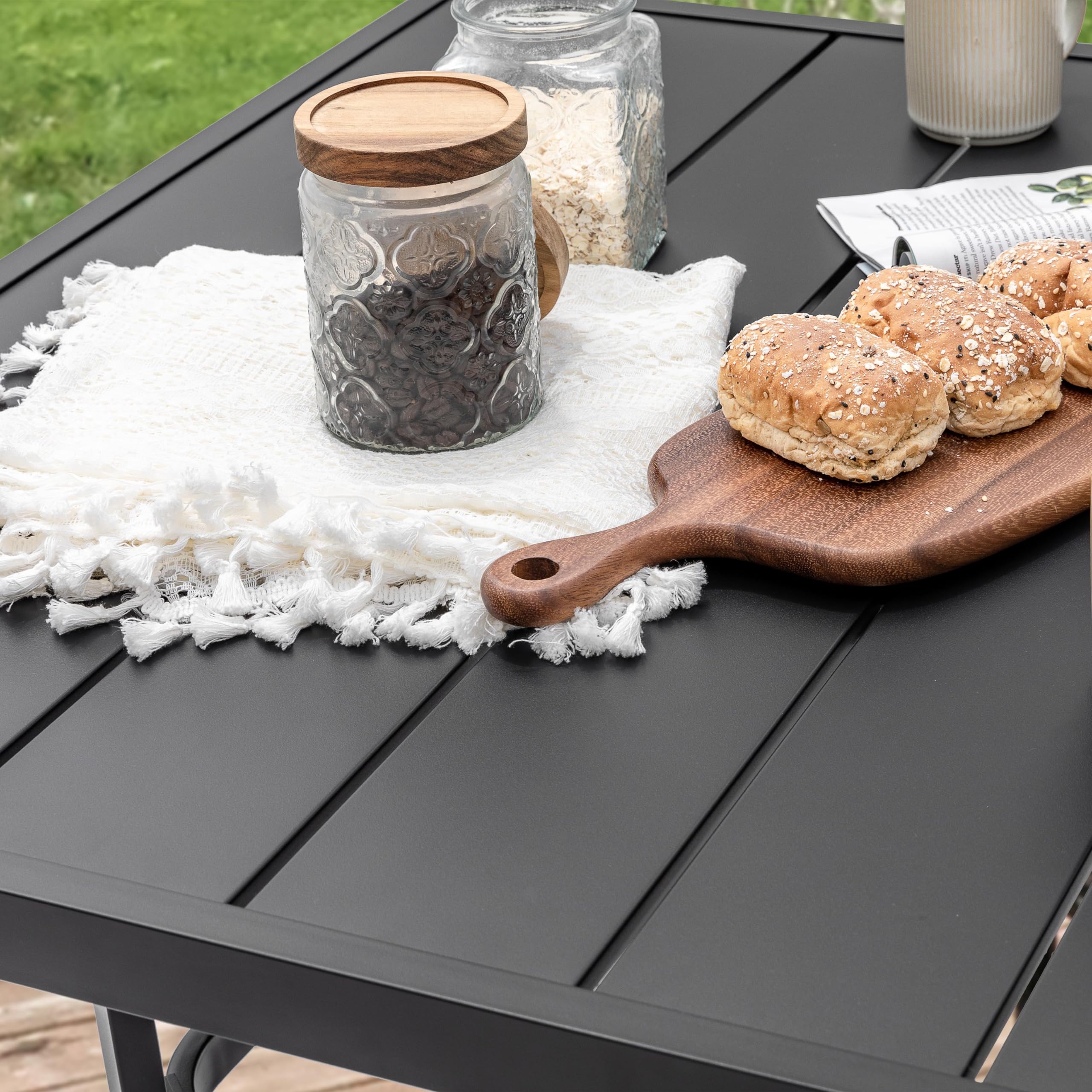 NUU GARDEN 37 Inch Square Outdoor Dining Table for 4 - Steel Slat Patio Table with Umbrella Hole | Powder Coated Iron Frame | Perfect for Garden, Balcony, Backyard & Poolside Gatherings
