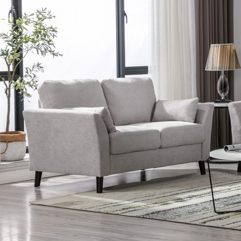 Lilola Home Damian Light Gray Woven Fabric Loveseat - Small Sofa for Living Room, Apartment & Cozy Spaces
