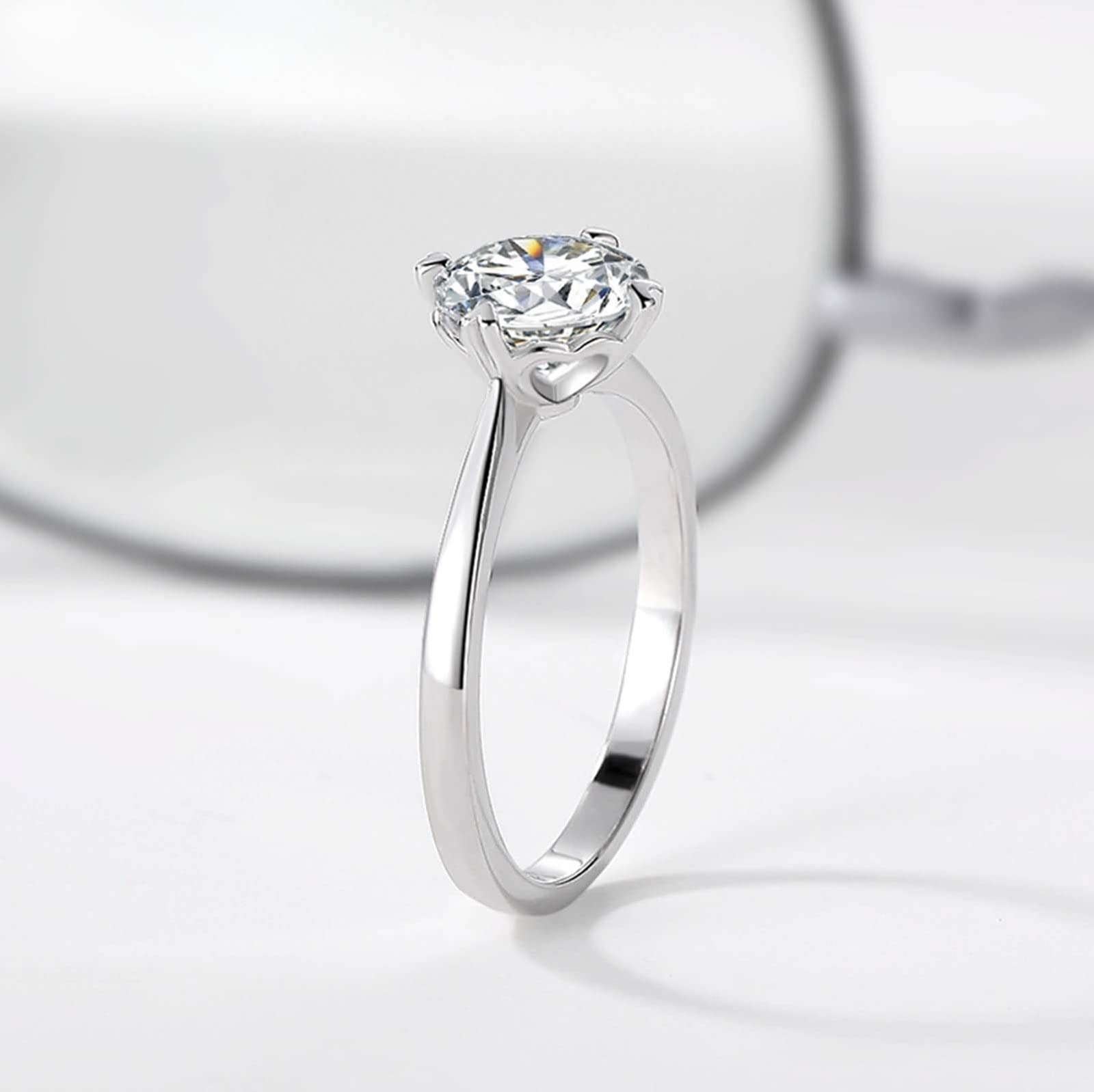 Women's Gold Rings - CZ Engagement Rings, Round Silver 4 Heart Claw Solitaire Ring, Vintage Wedding Rings for Her | Perfect for Proposals, Anniversaries & Special Occasions