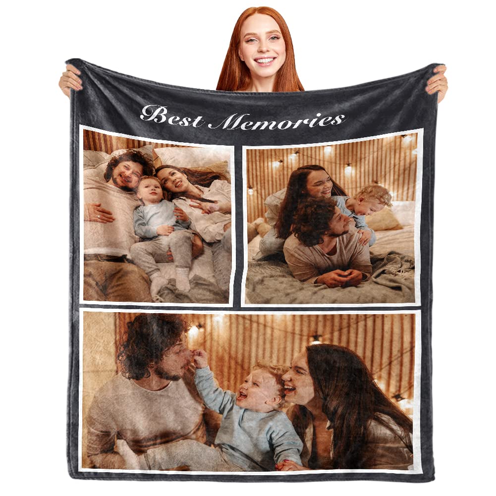 Personalized Photo Blanket Custom with Name & Text - Fleece Throw Blanket for Bed, Couch, Travel - Funny Gift for Couples, Family & Friends - Perfect for Birthdays, Anniversaries & Holidays