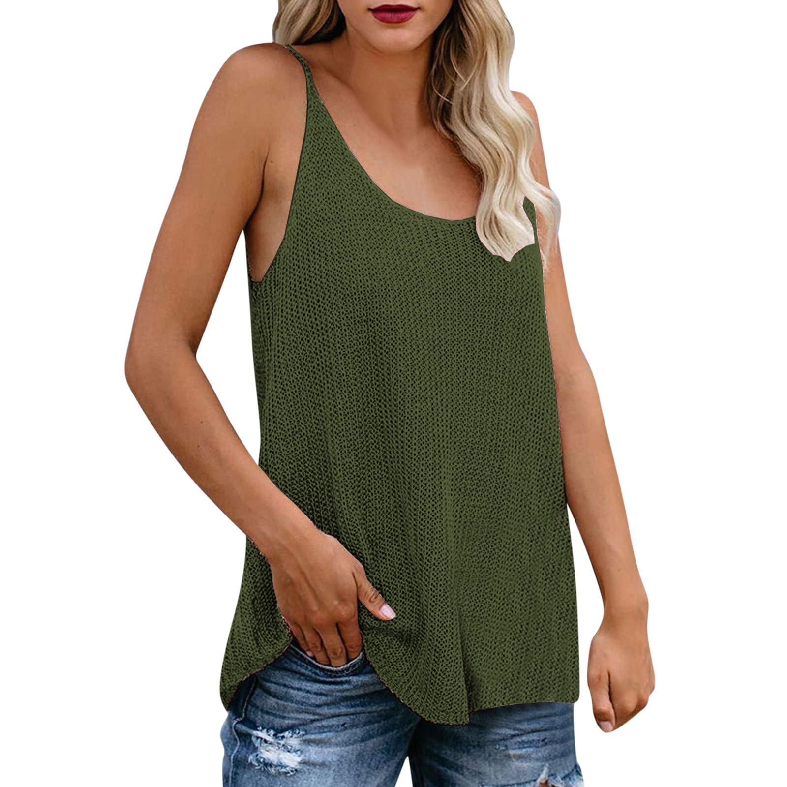 Women's Knit Tank Tops - Scoop Neck Solid Color Casual Sleeveless Shirts & Strappy Blouses for Work, Office, Summer | Breathable Crochet Camisoles for Daily Wear, Layering & Outfits