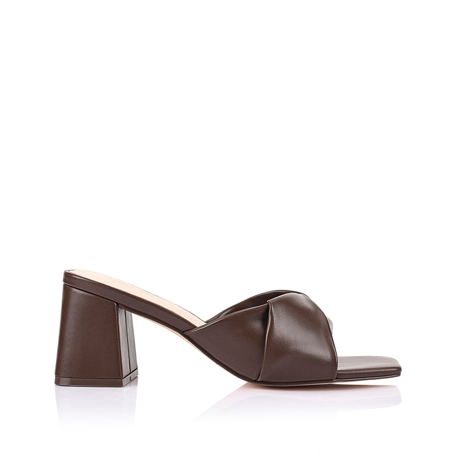 Stella Block Heel Mules - Comfortable Chunky Heel Slides for Women | Chocolate Brown Leather | Perfect for Office, Date Night & Casual Outings