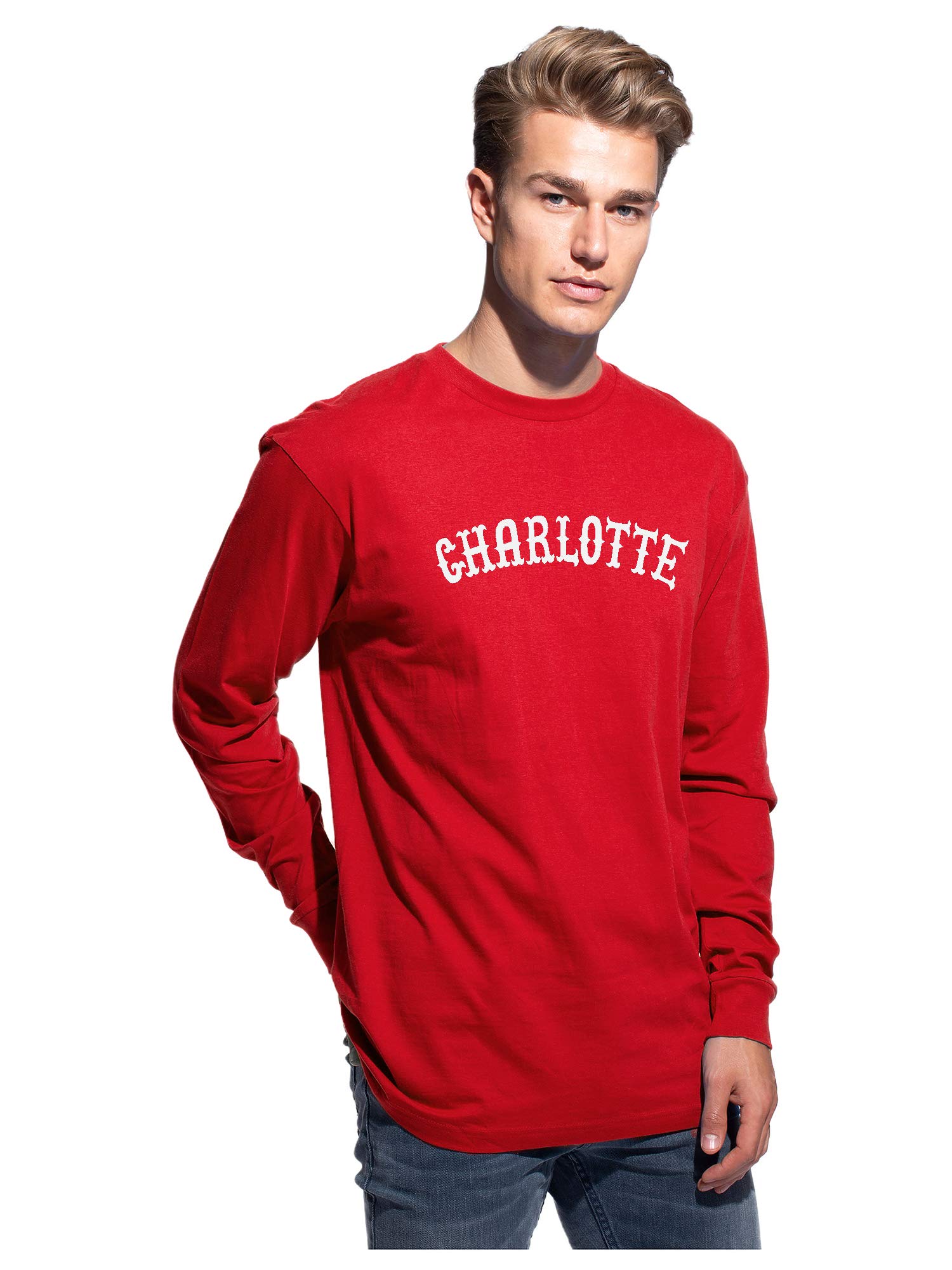 Daxton Retro Charlotte Arch Font Long Sleeve T-Shirt | Soft Medium Weight Cotton Tee | Vintage Style Top for Casual Wear & Street Fashion