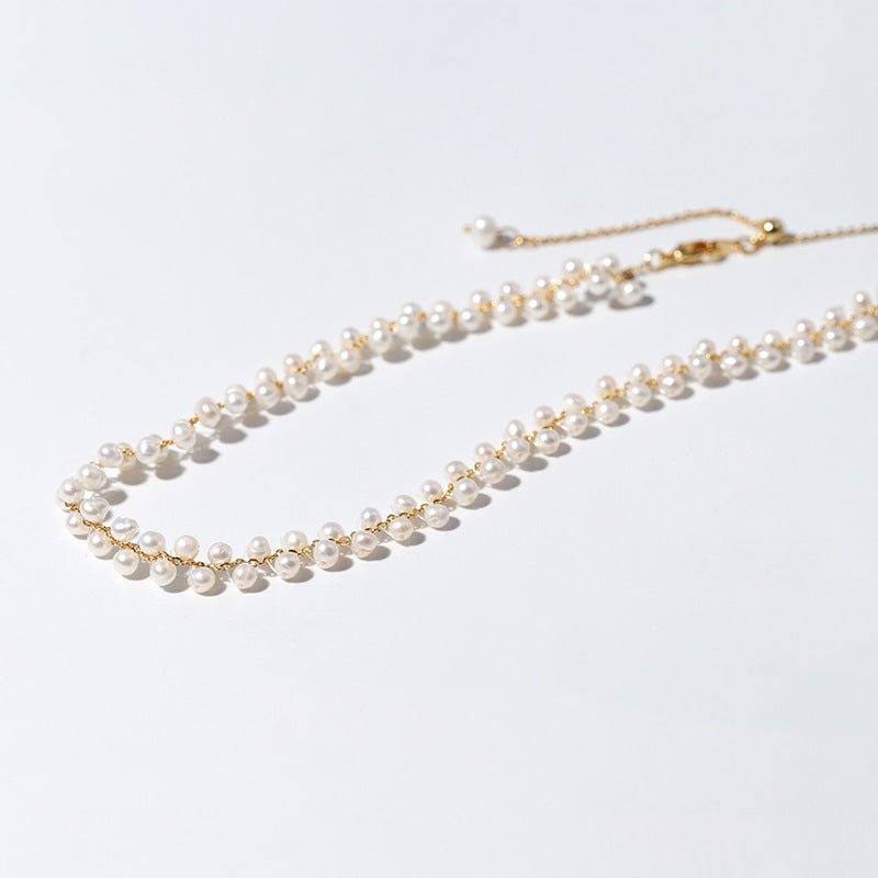 Adjustable Freshwater Pearl Woven Choker Necklace - Elegant Pearl Chain for Women, Perfect for Weddings, Parties & Special Occasions