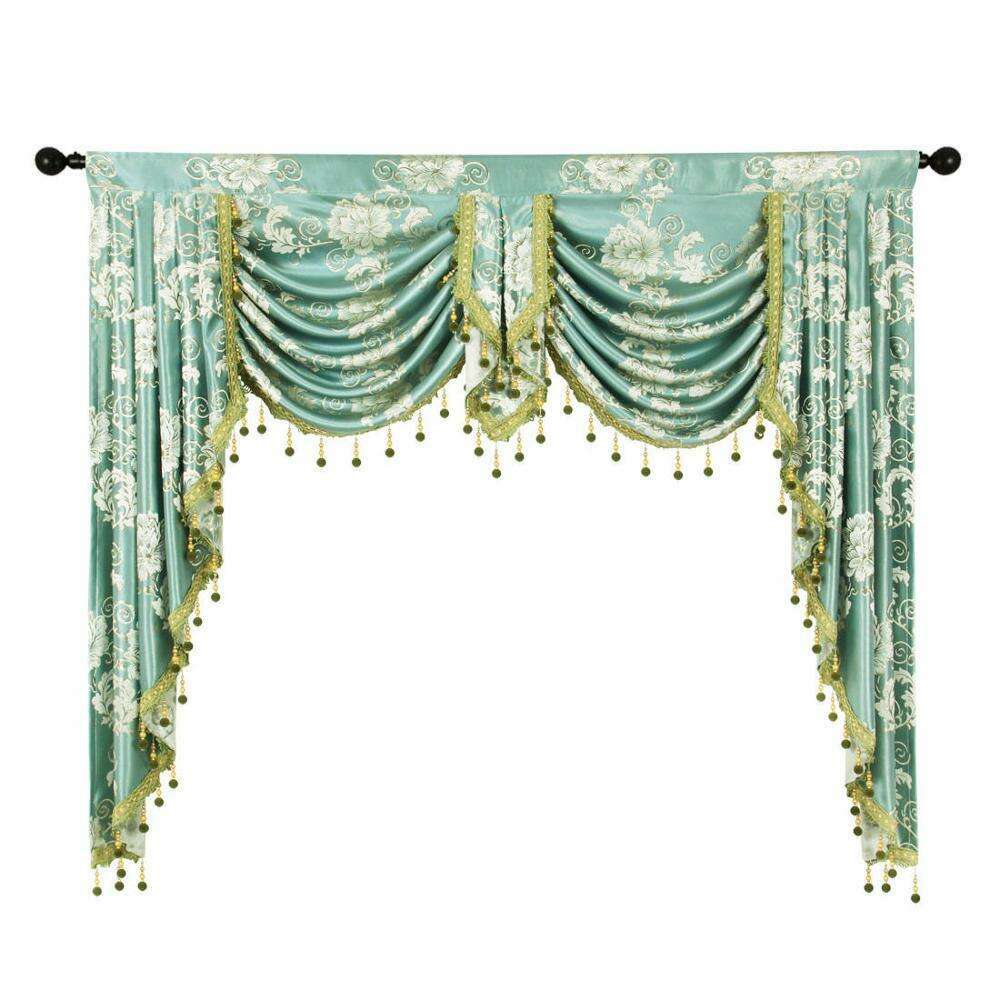 Rémy European Jacquard Flower Valance Blue - Elegant Window Valance for Living Room, Bedroom & Kitchen Decor