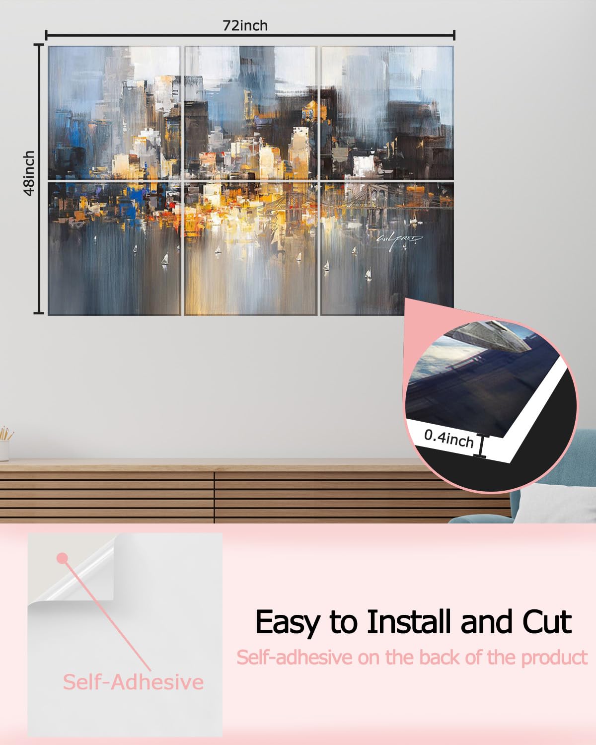 Professional Art Acoustic Panels 72x48x0.4 Inch - Premium Sound Absorbing Wall Panels for Recording Studio & Home Theater - Better Noise Reduction Than Soundproof Foam - Self-Adhesive Acoustic Treatment Panels with Abstract City Design - Perfect for Music Studios, Podcast Rooms & Home Offices