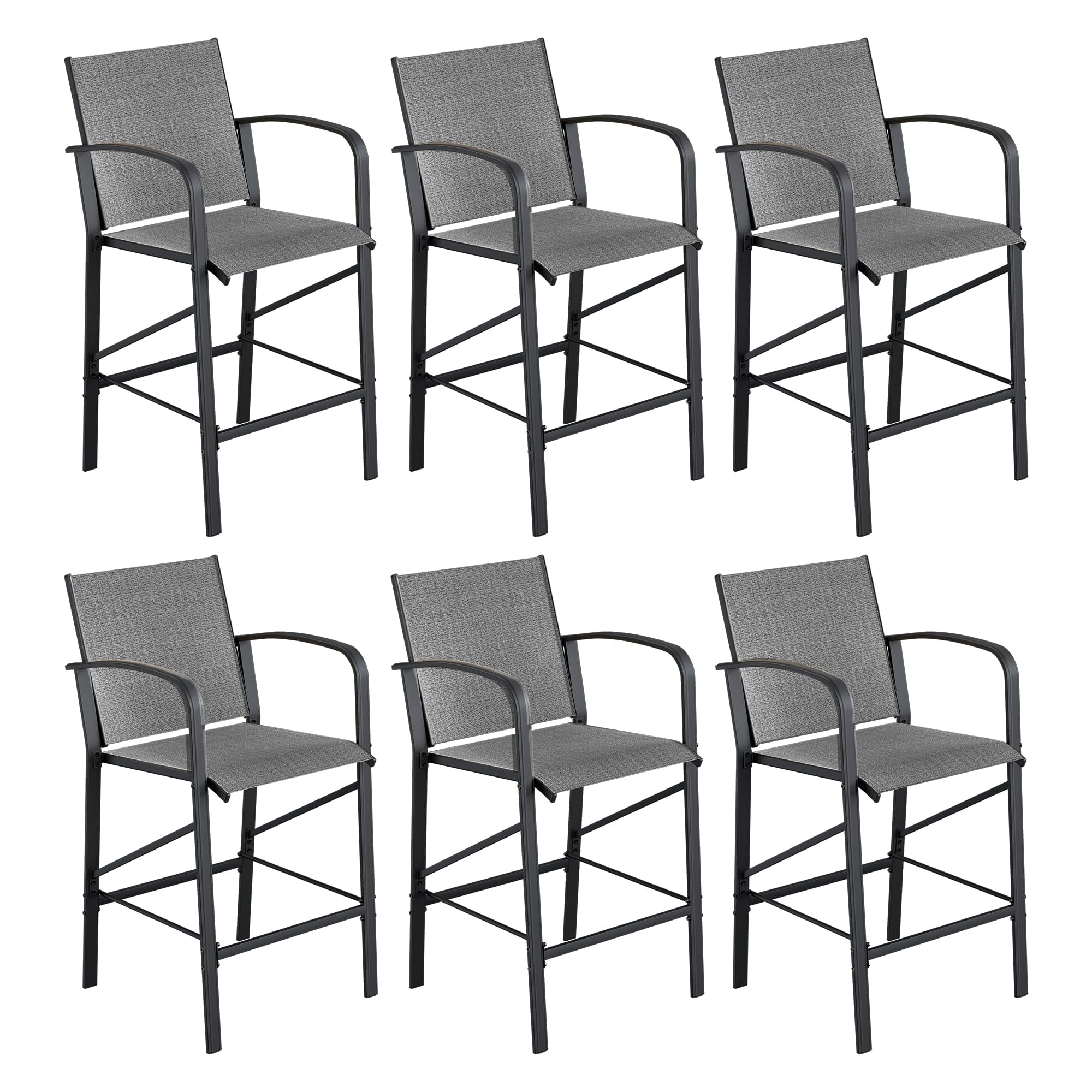 **6-Pack Outdoor Bar Stools Set - Heavy Duty 300lb Capacity, All-Weather Mesh Patio Chairs, Comfortable Bar Height Stools for Backyard, Deck, Poolside & Garden (Grey)**