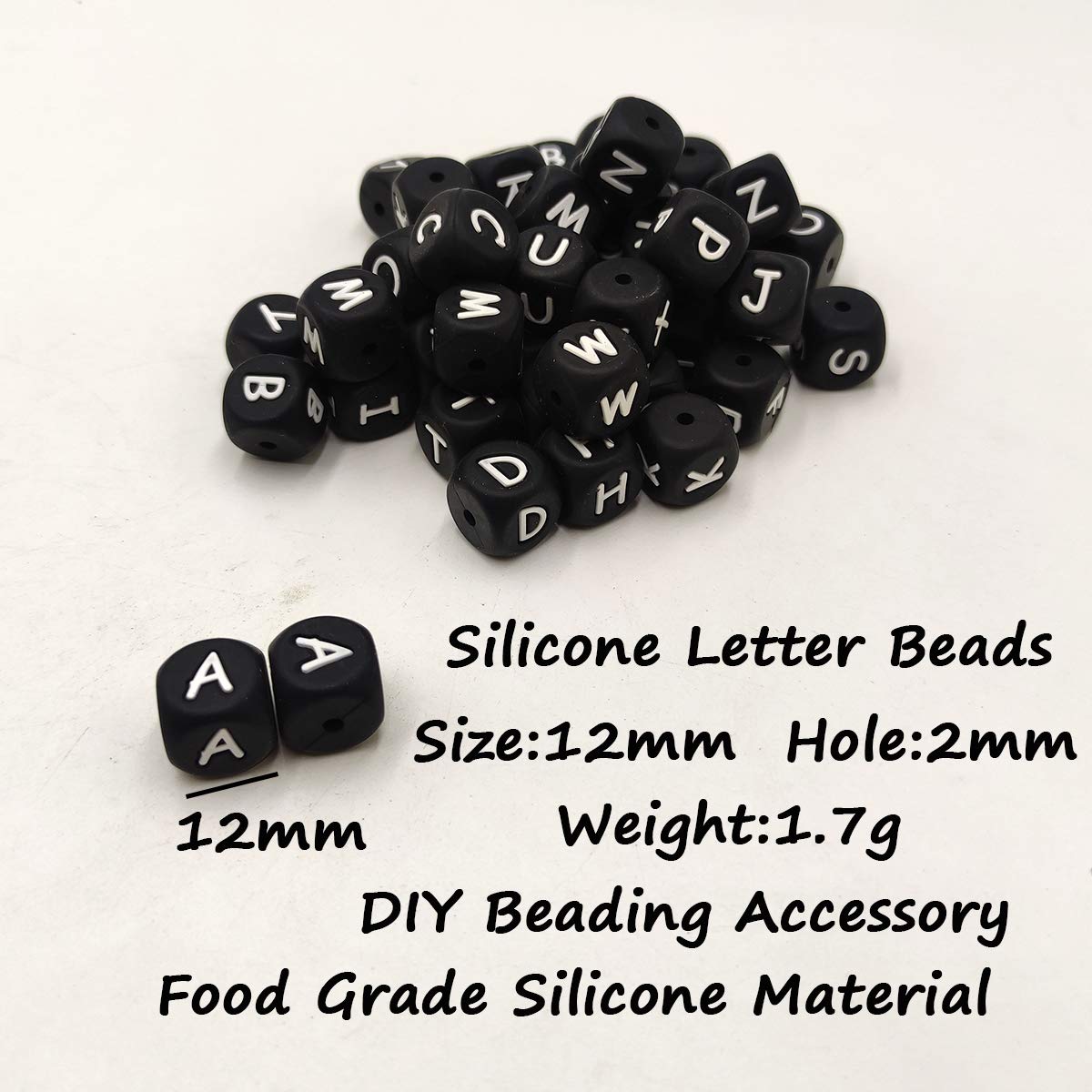 12mm Silicone Alphabet Beads for DIY Jewelry & Keychains - 50pcs Square Letter Beads for Crafting Gifts