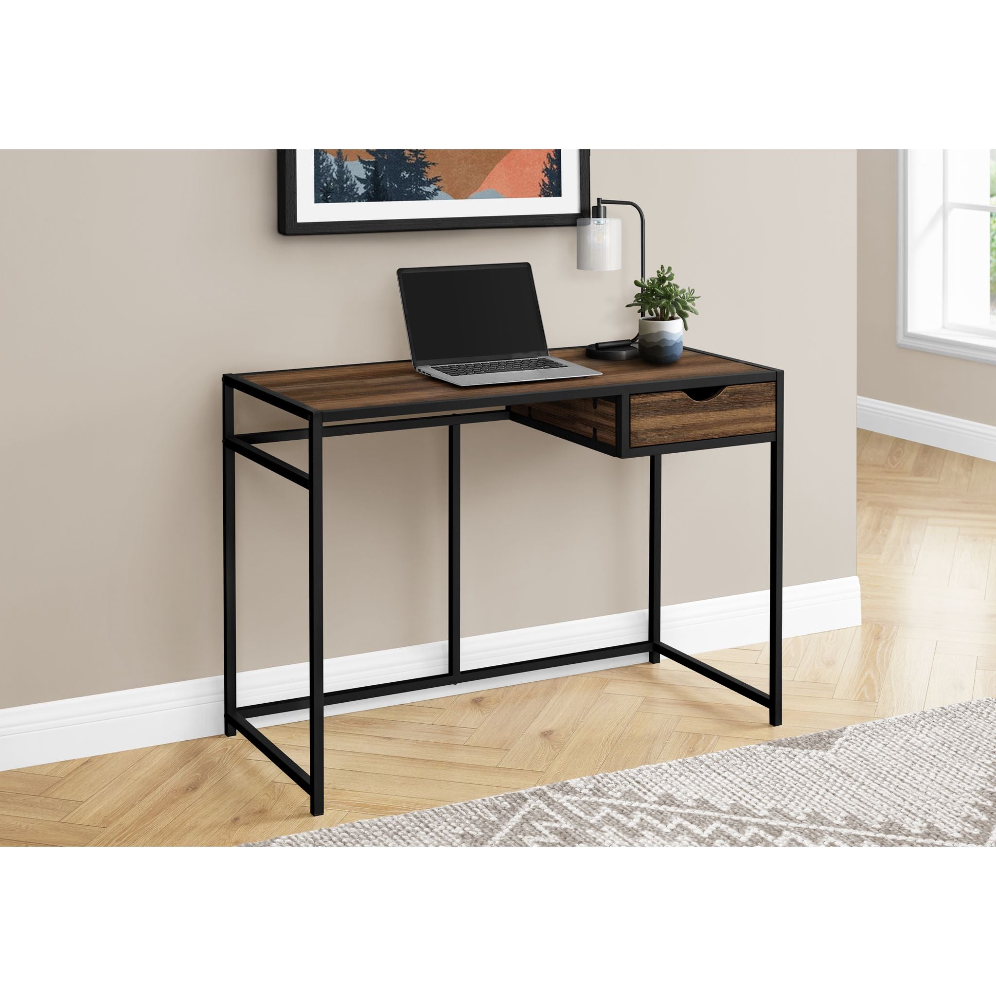 42 Inch Wooden Computer Desk with Storage Shelf - Brown & Black Finish for Home Office, Study, or Gaming Room