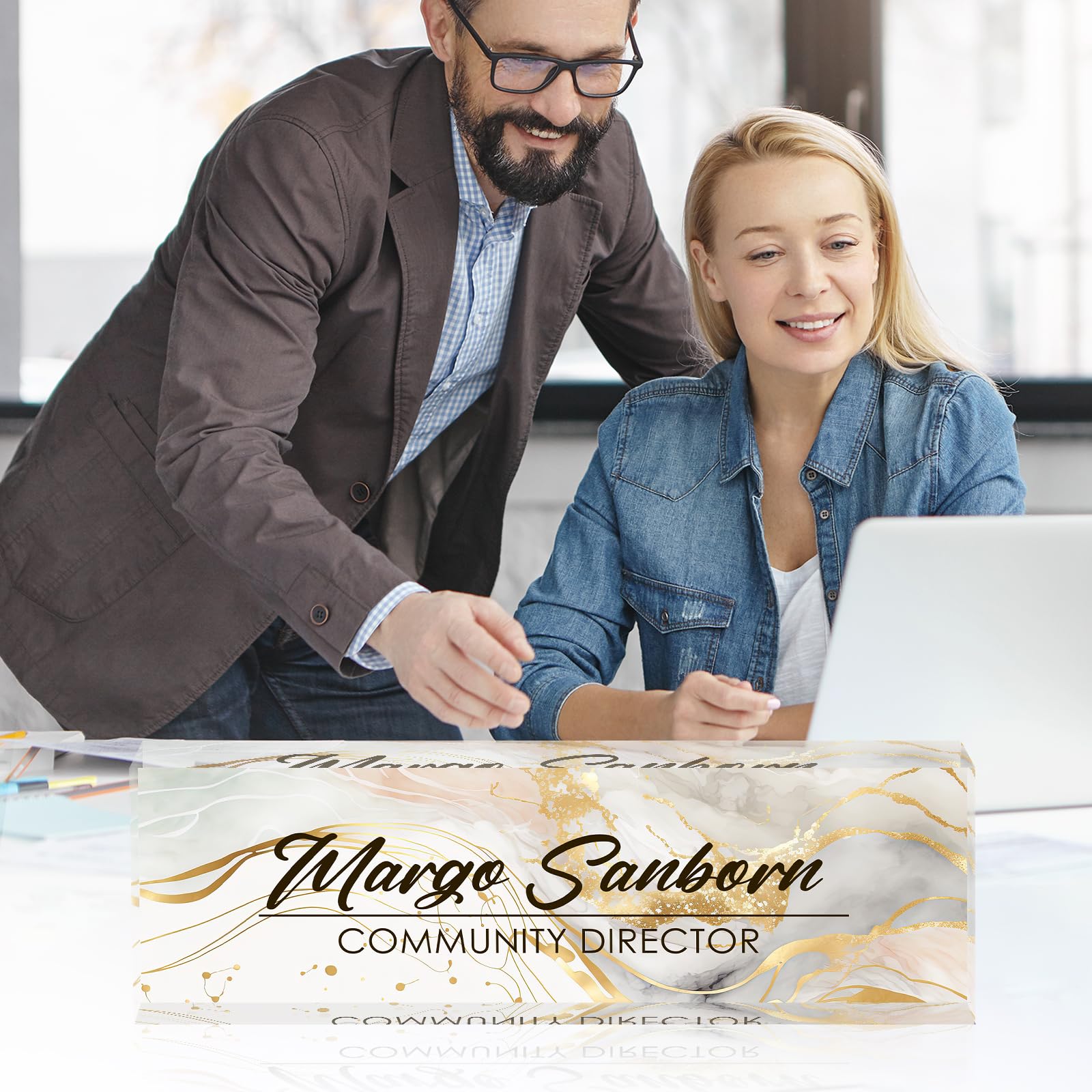 Custom Acrylic Desk Name Plate - Personalized Office Name Sign for Boss, Coworkers, Teacher, Nurse - Elegant White Marble Design - Perfect Employee Appreciation Gift & Desk Decor for Office, Home, or Classroom