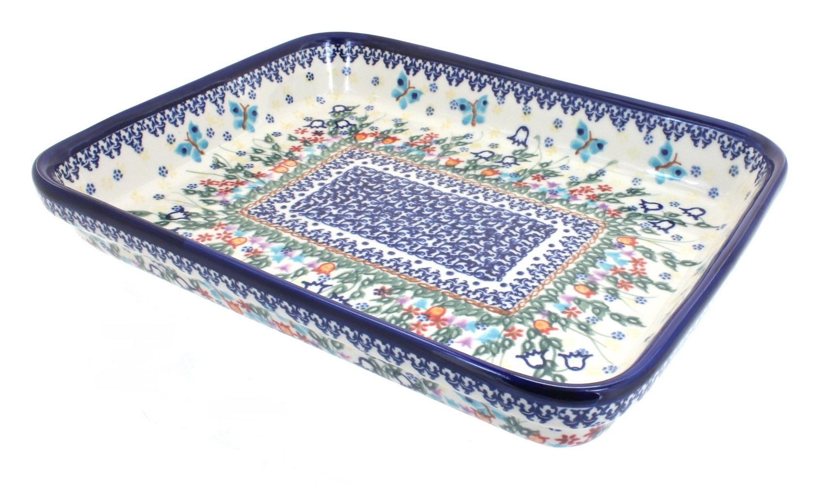 Blue Rose Polish Pottery Garden of Eden Large Rectangular Baker - Handmade Ceramic Baking Dish for Casseroles, Bread & Desserts | Perfect for Holiday Cooking & Rustic Kitchen Decor