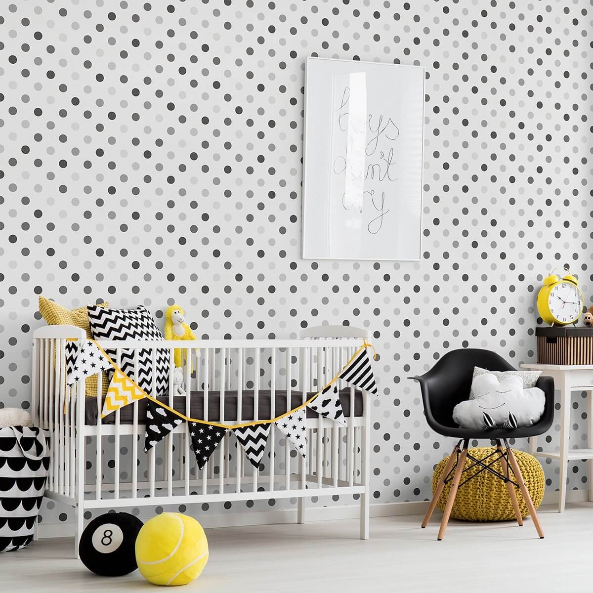 Black and Grey Geometric Baby Peel and Stick Removable Wallpaper - Self-Adhesive Nursery Wall Decal for Boys & Girls Rooms - Perfect for Nursery, Bedroom, Playroom and Kids Room Decor