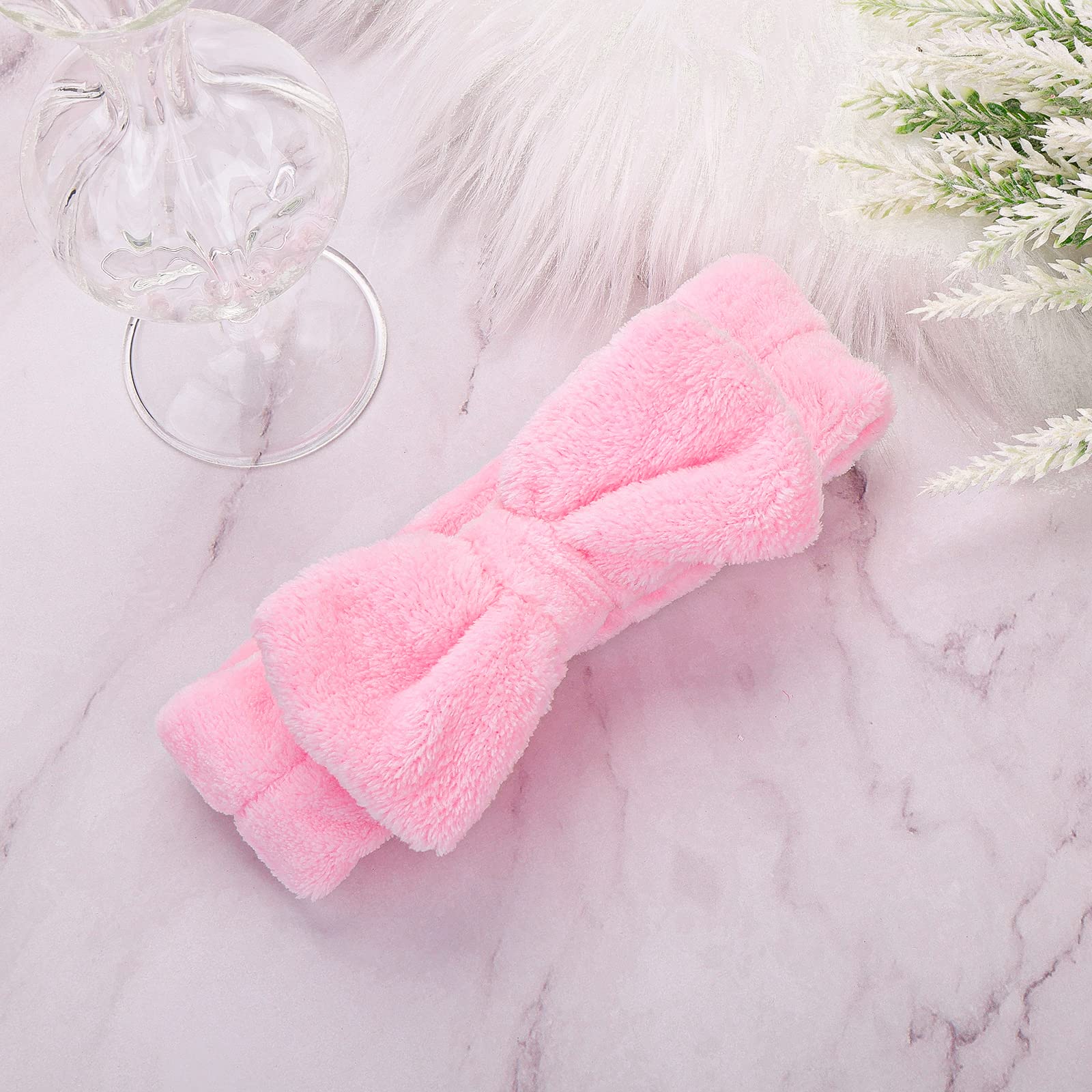 Molain Spa Headband for Women - Soft Coral Fleece Elastic Hair Band with Bowknot Design for Washing Face, Shower, Skincare & Sports | Perfect Makeup & Beauty Accessory (Pink)
