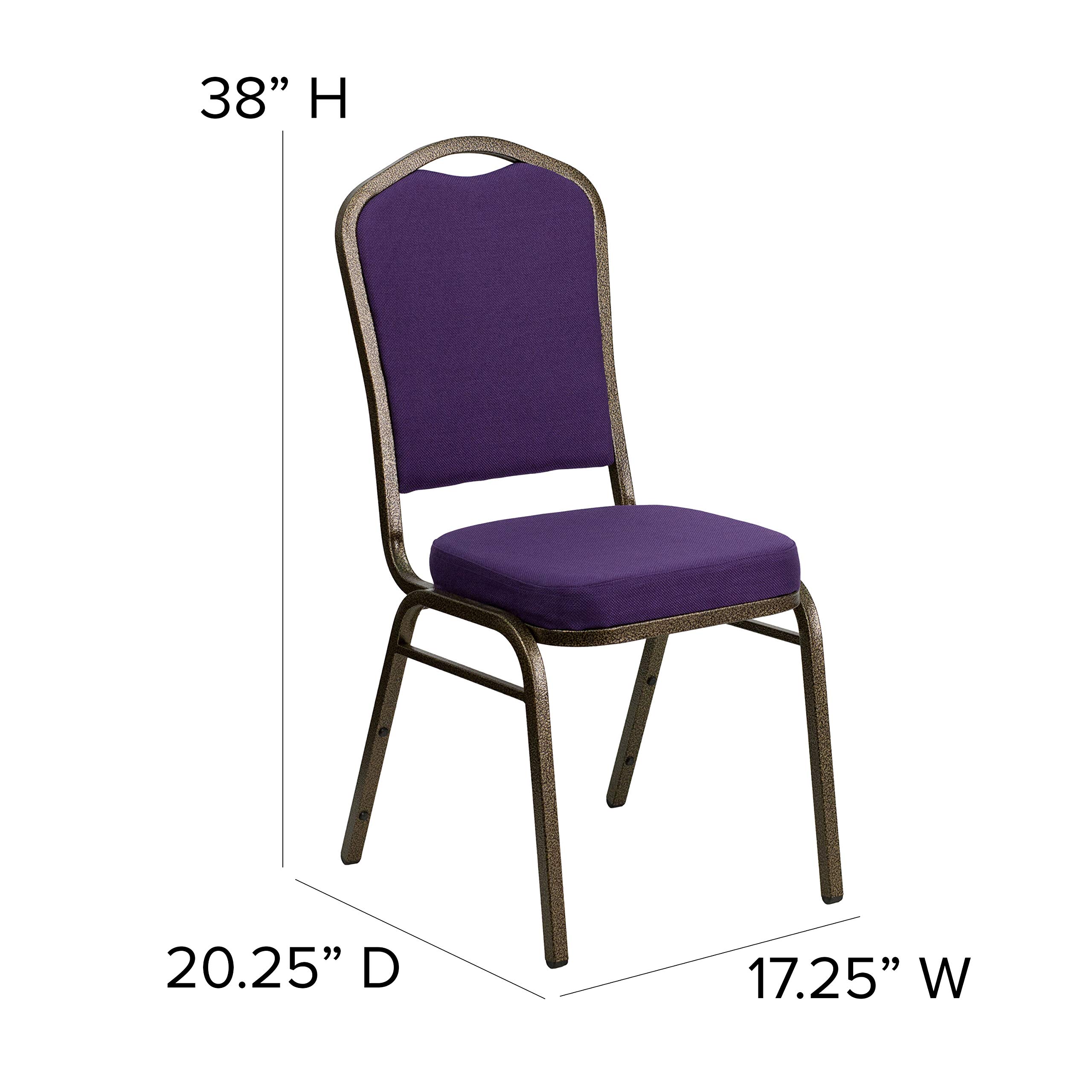 EMMA + OLIVER Crown Back Stacking Banquet Chair - Purple Fabric with Gold Vein Frame - Perfect for Weddings, Events & Home Dining Rooms