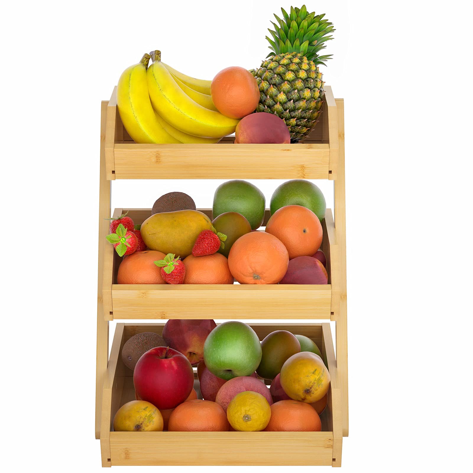 3-Tier Bamboo Fruit Basket Stand for Kitchen Countertop – Sturdy Fruit & Vegetable Holder – Perfect for Bread, Produce Storage & Display – Ideal for Home, Office, or Restaurant Use