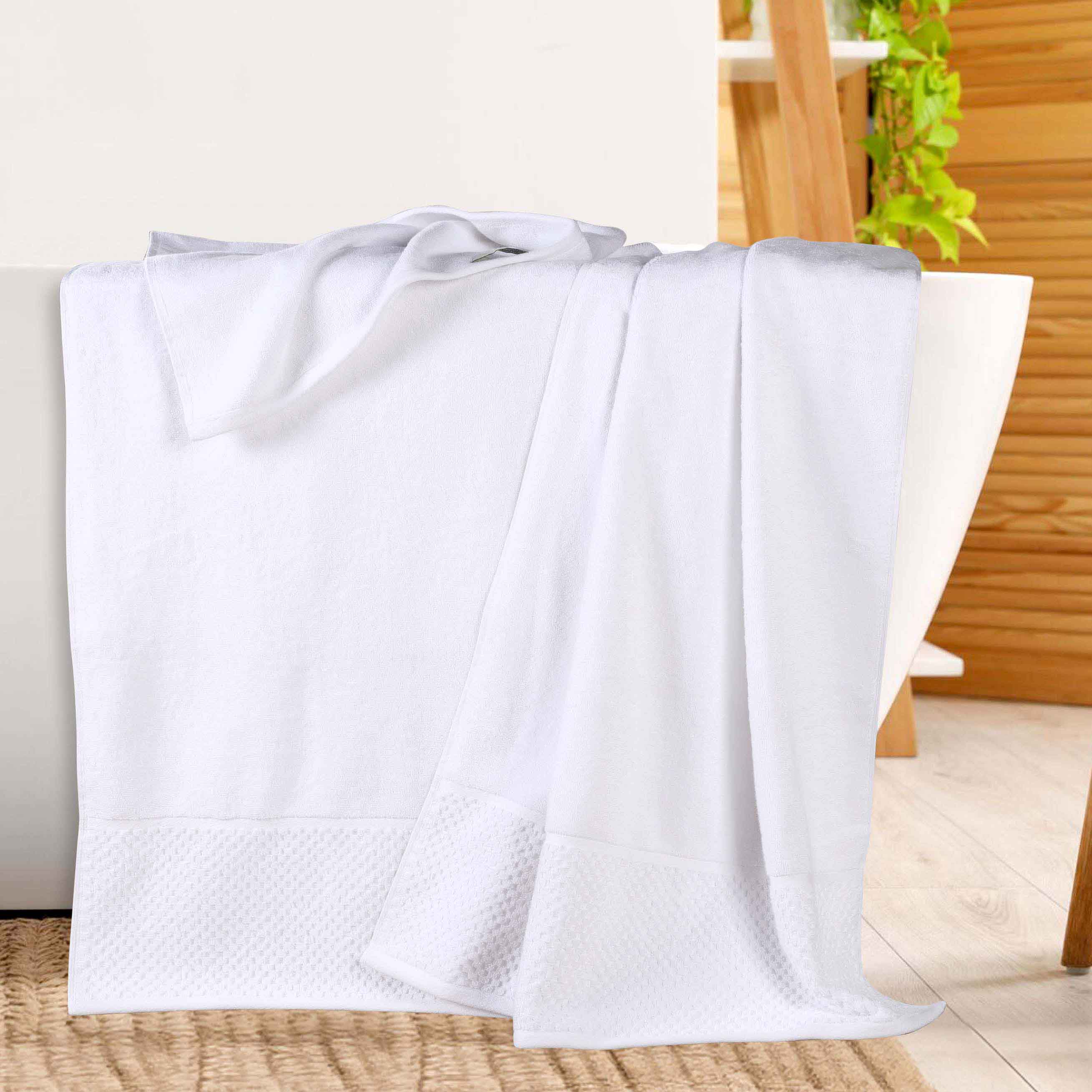 Premium Cotton Plush Jacquard Bath Towel Set of 2 - Ultra Soft & Absorbent Solid & Two-Toned Luxury Bath Sheets for Spa, Hotel & Home Use