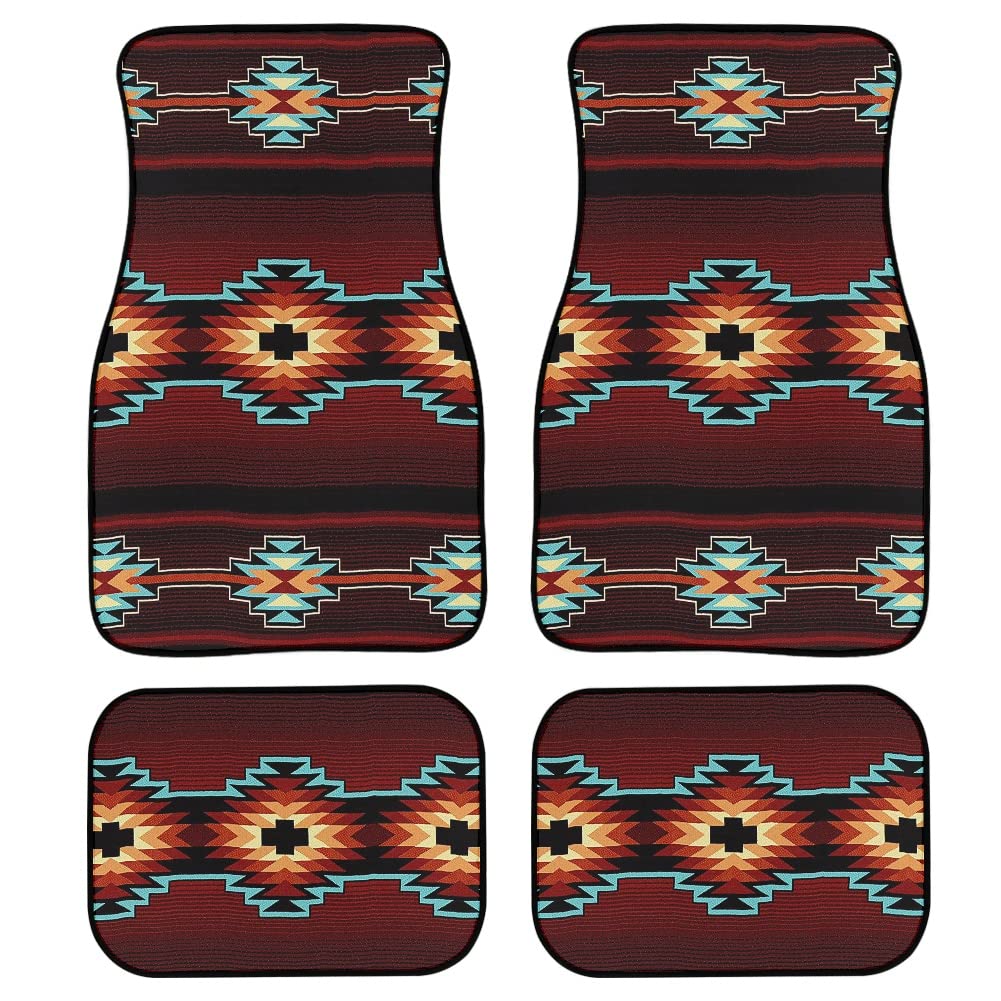 Kuiaobaty Aztec Tribal Carpet Car Floor Mats - 4-Piece Universal Set for Front & Rear Seats | Durable Interior Protective Mats for Cars, SUVs & Trucks | Perfect for Daily Commute, Road Trips & Off-Road Adventures
