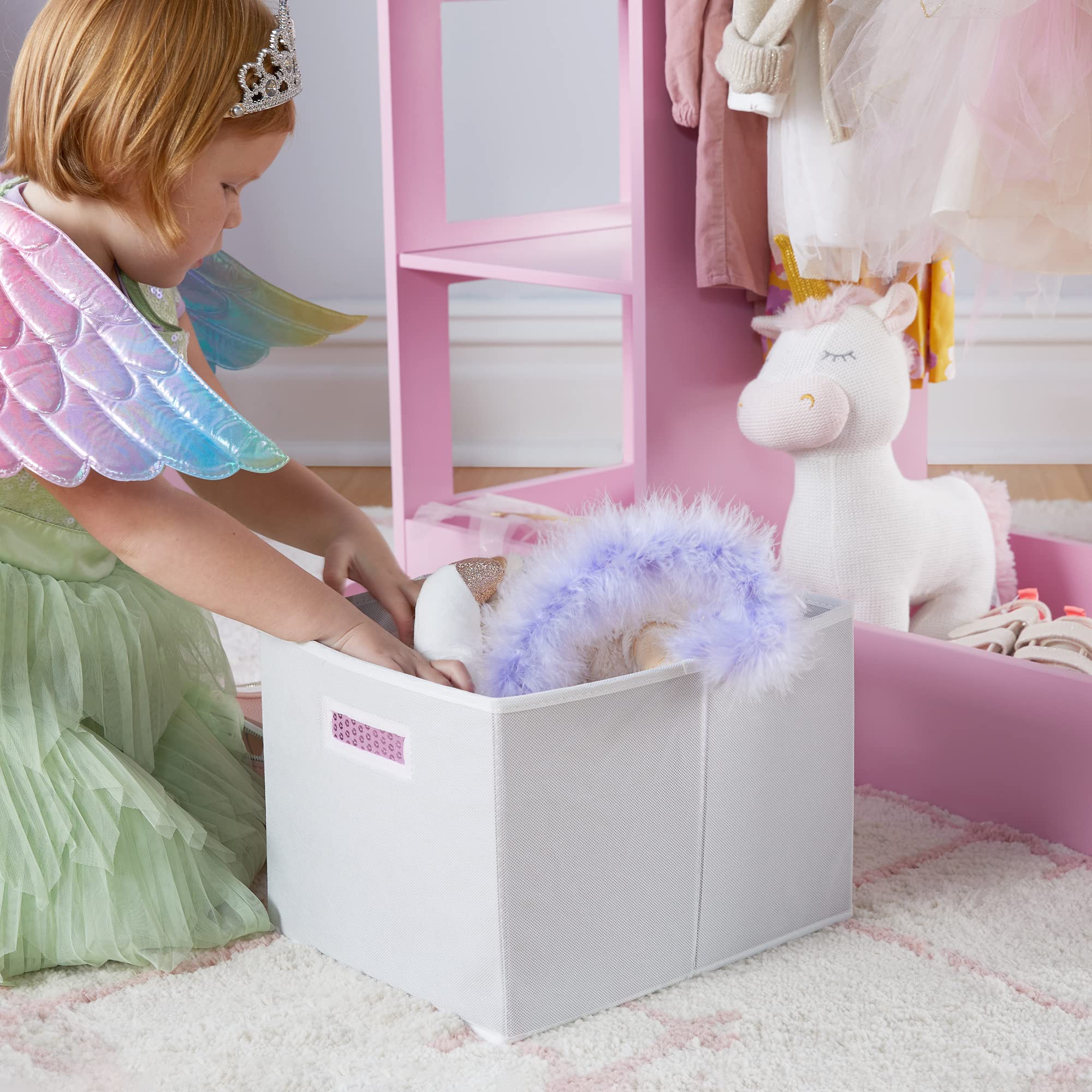Guidecraft Pink See and Store Dress-up Center - Kids Pretend Play Costume Wardrobe with Mirror, Shelves & Bottom Tray - Toddler Room Furniture for Dress-Up Play, Birthday Gifts & Preschool Classroom Storage