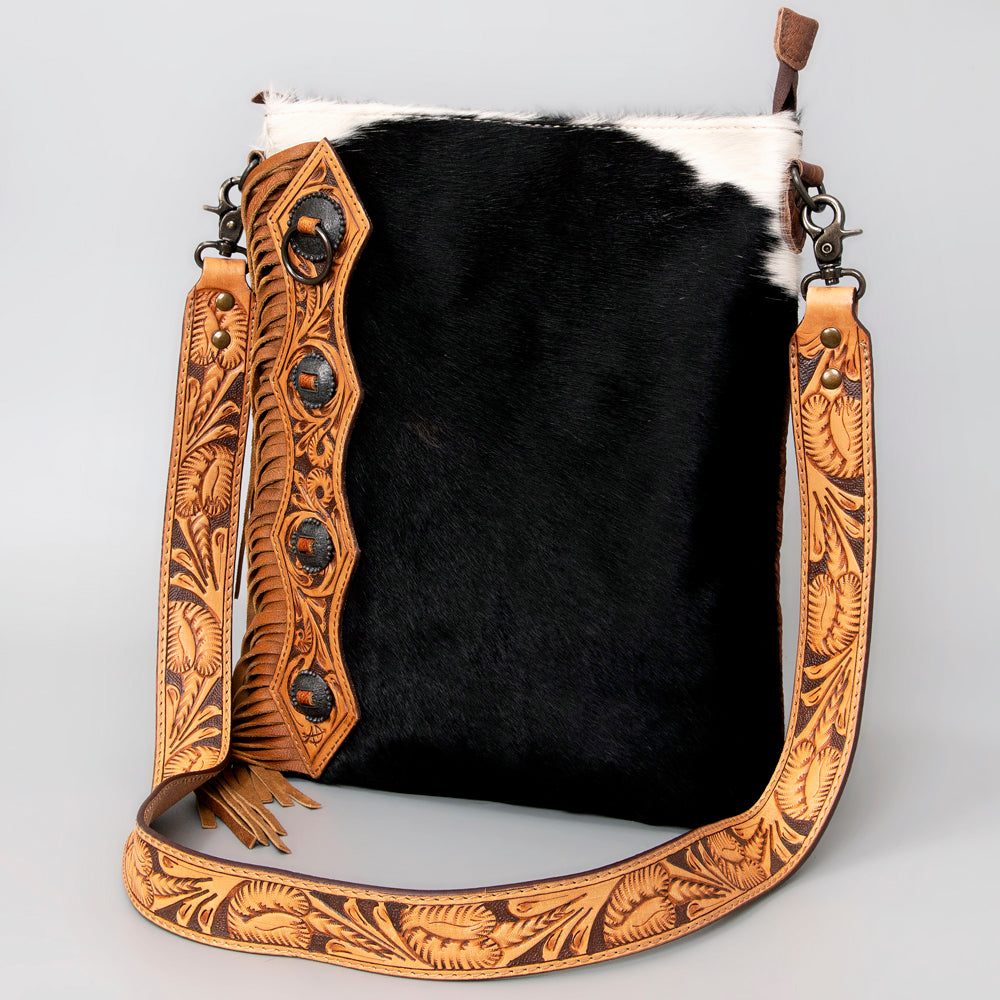 American Darling ADBG464BRW Genuine Leather Women's Western Handbag - Hand Tooled Hair-On Cowhide Purse for Cowgirl Fashion & Rodeo Events