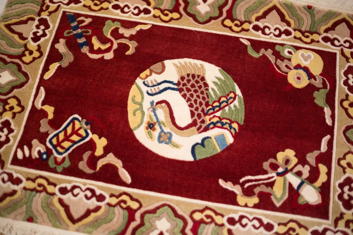 Authentic Tibetan Phoenix Rug - Handmade Wool Carpet for Home Decor, Living Room & Bedroom - Traditional Himalayan Design for Boho & Ethnic Style
