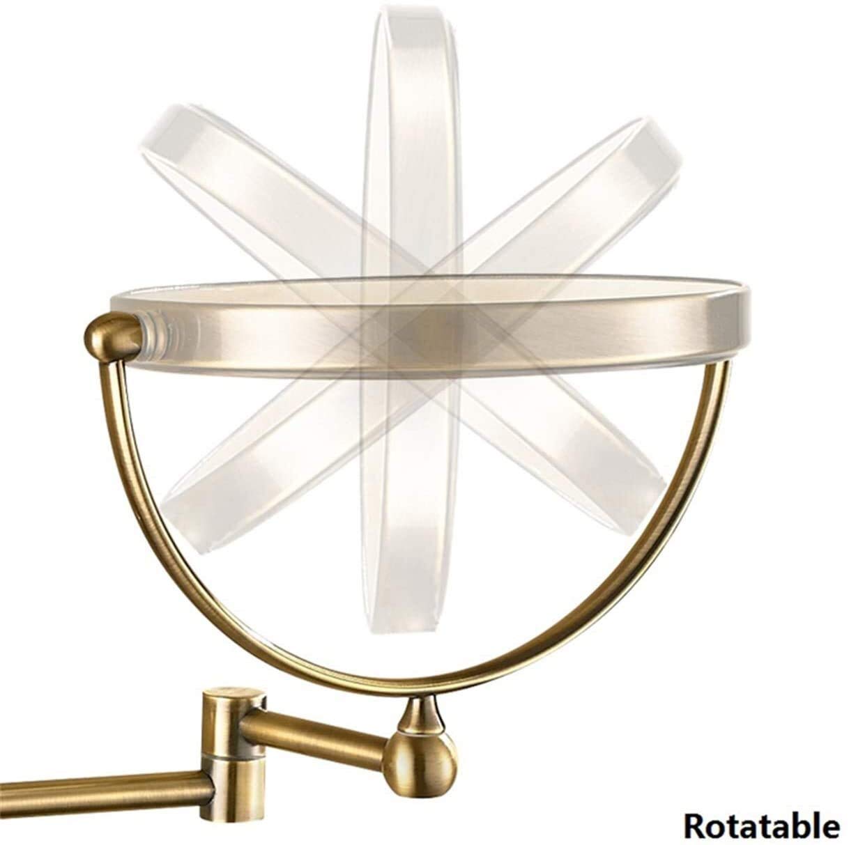 LED Makeup Mirror with Extendable Arm - Wall Mounted Vanity Mirror for Bathroom, Shaving & Grooming - Adjustable Lighting with On/Off Switch - Brass Finish, 5X Magnification - Perfect for Makeup Application, Skincare & Hair Styling